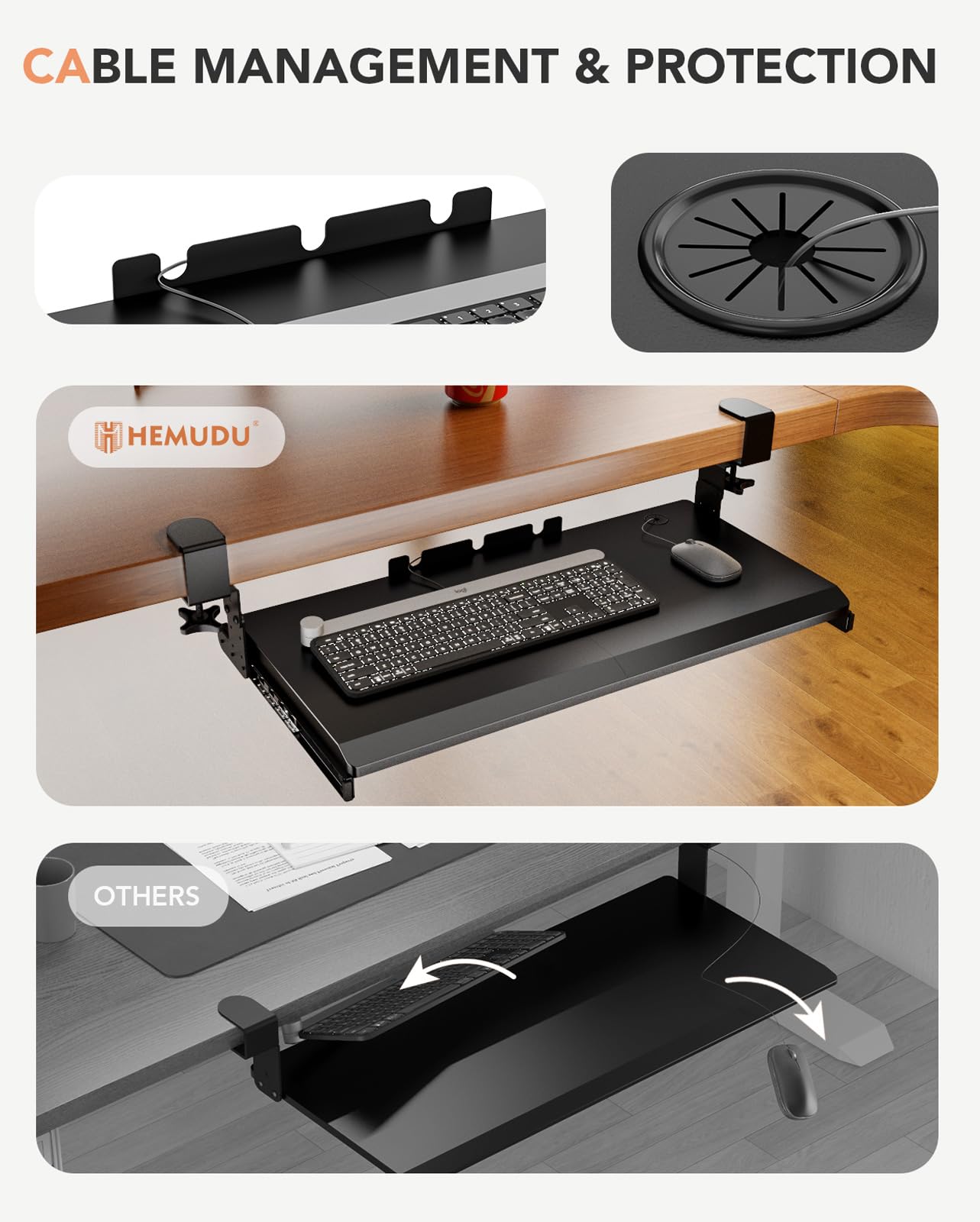 Keyboard Tray Under Desk Pull Out with Extra Sturdy C Clamp Mount System, 693.42 (825.5 mm Including Clamps) x 279.4 mm Slide-Out Platform Computer