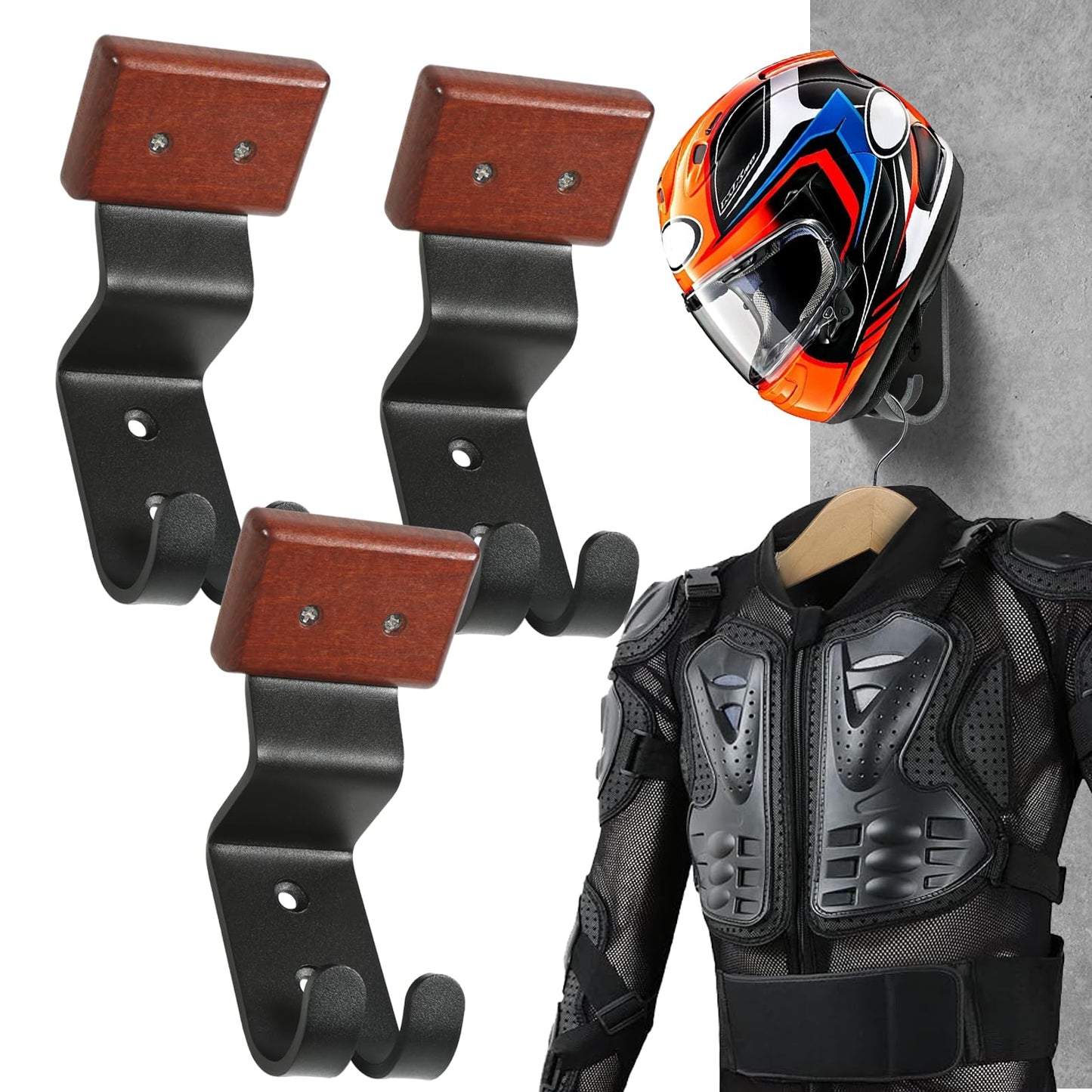 motofans Motorcycle Helmet Mount Rack Rack with Hook for Hanging Motorcycle Helmet and Jacket
