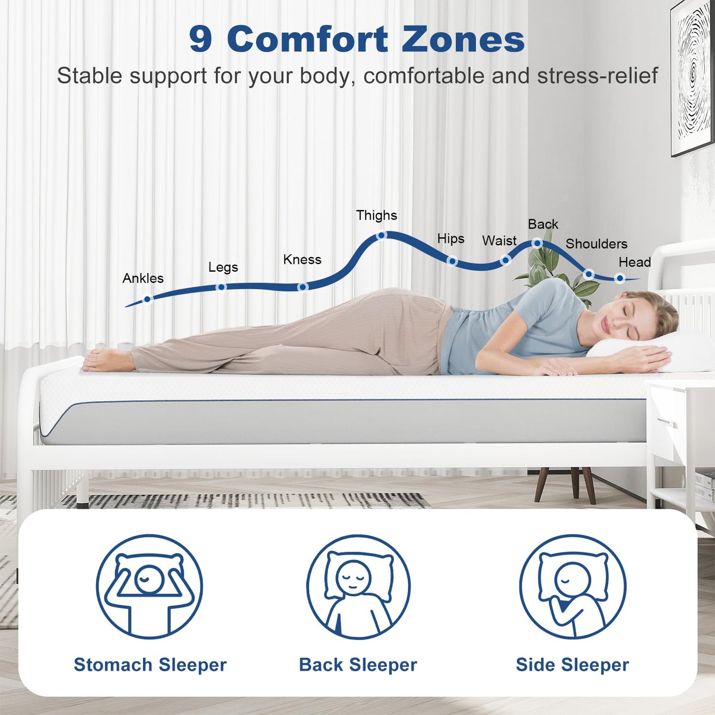 Doubleslee Memory Foam Mattress Double, Medium Firm Feel, 135x190x20cm