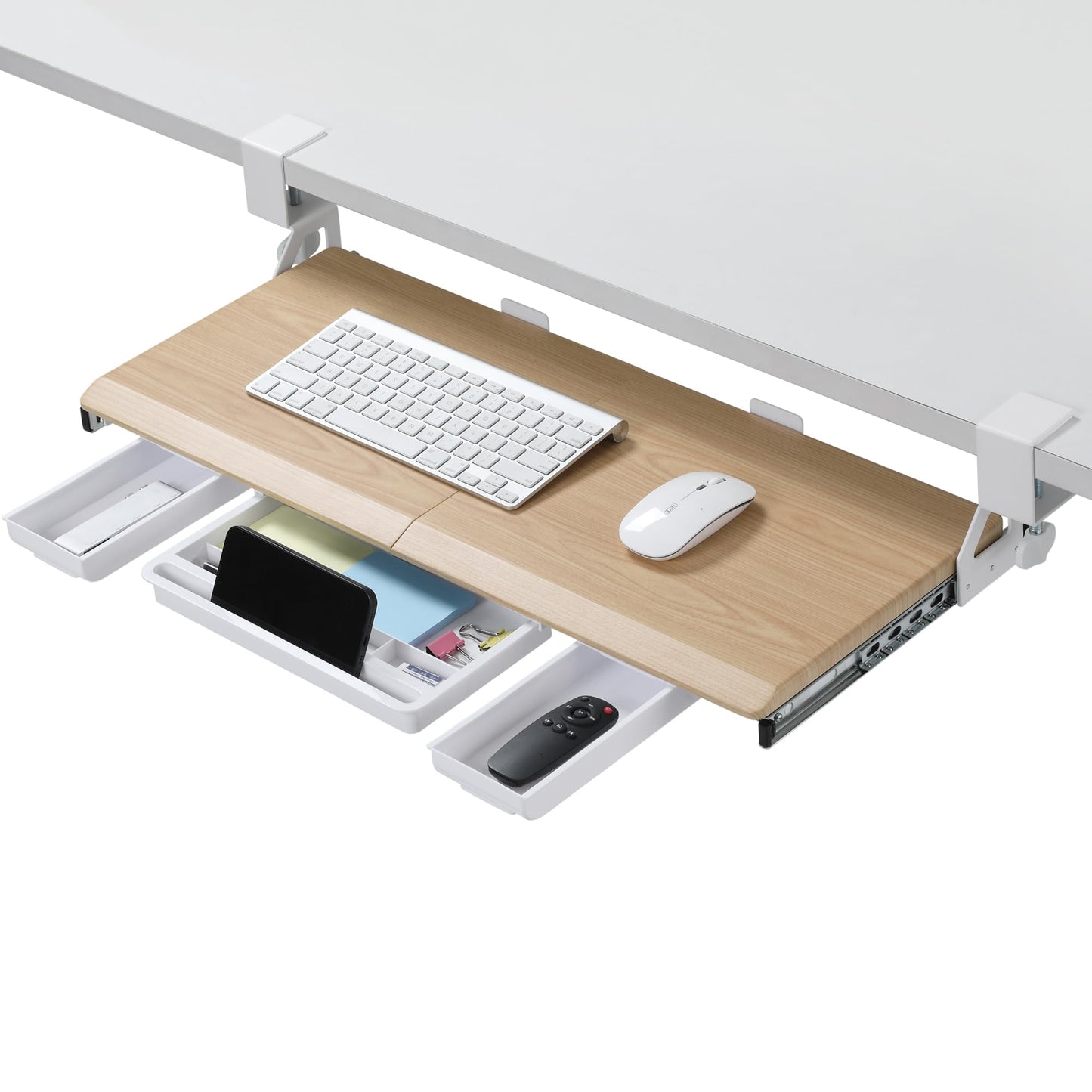 ETHU Under Desk Keyboard Tray with Storage Drawers 68x30cm