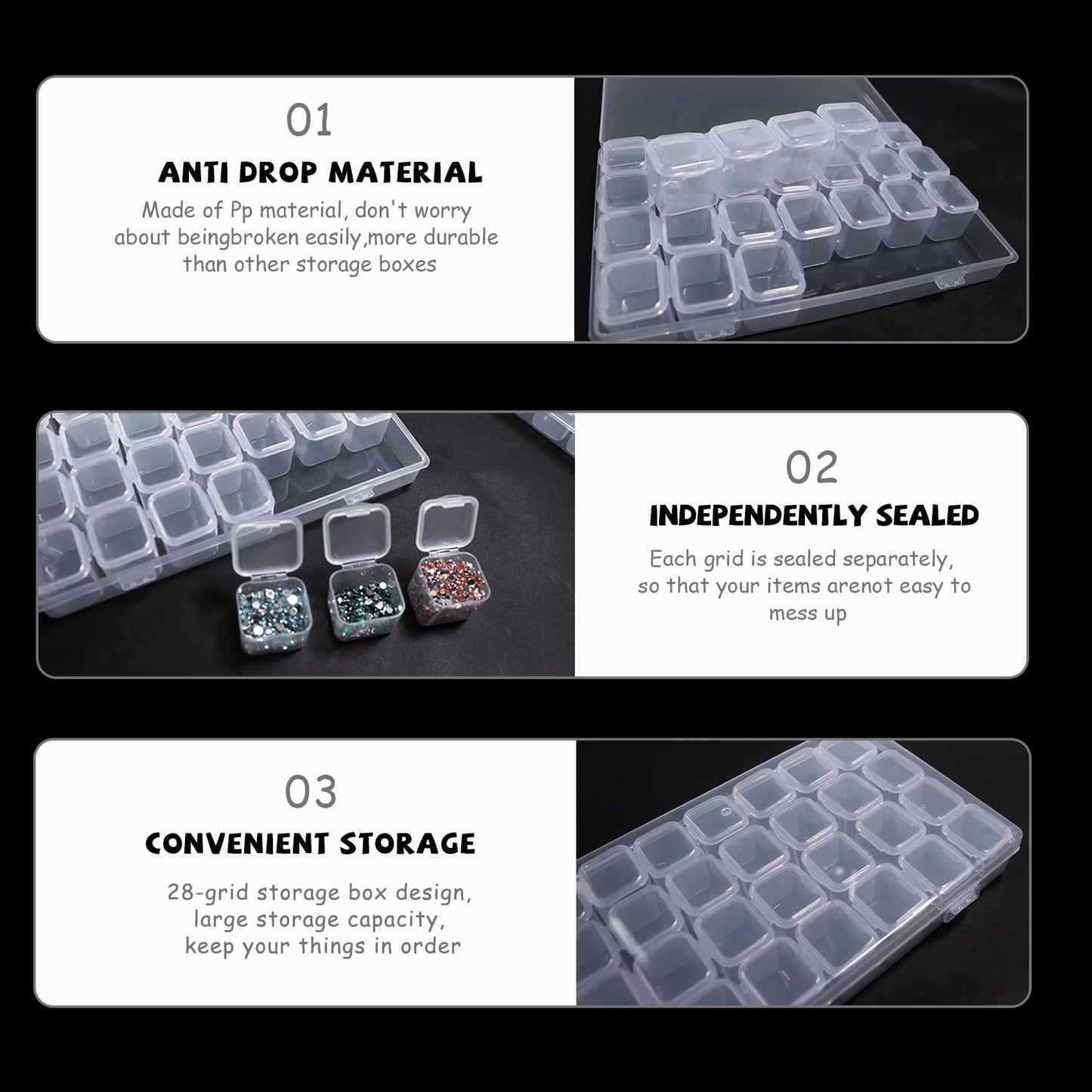 2 Set Pack of 28 Grids Bead Storage Box, Diamond Art Storage Box, Jewellery Storage Box, Compartment Storage Boxes Plastic Organiser Box for Beads