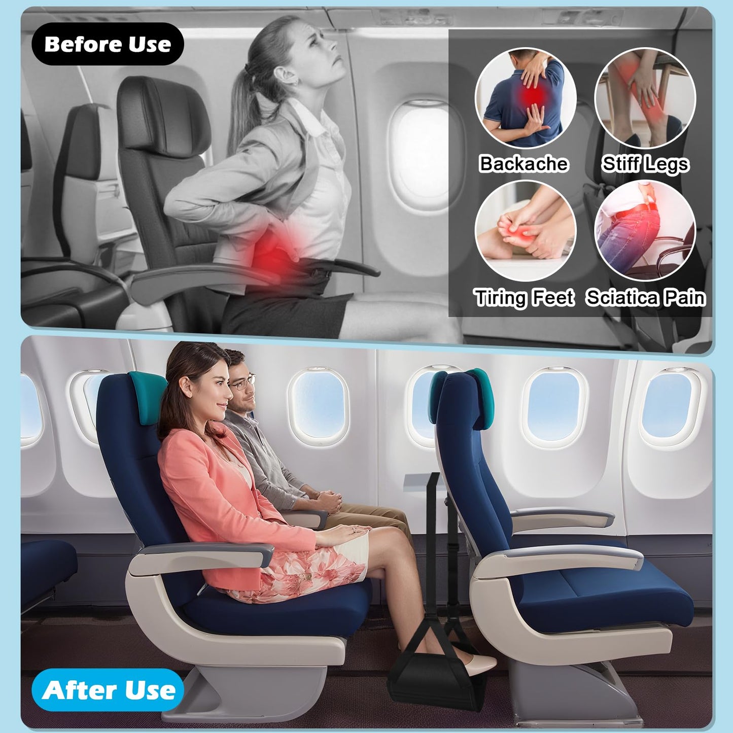 Yotako Foot Hammock for Flight - Adjustable Travel Airplane Foot Rest with Memory Foam & Bamboo Support, Portable Leg Hammock for Long Flights