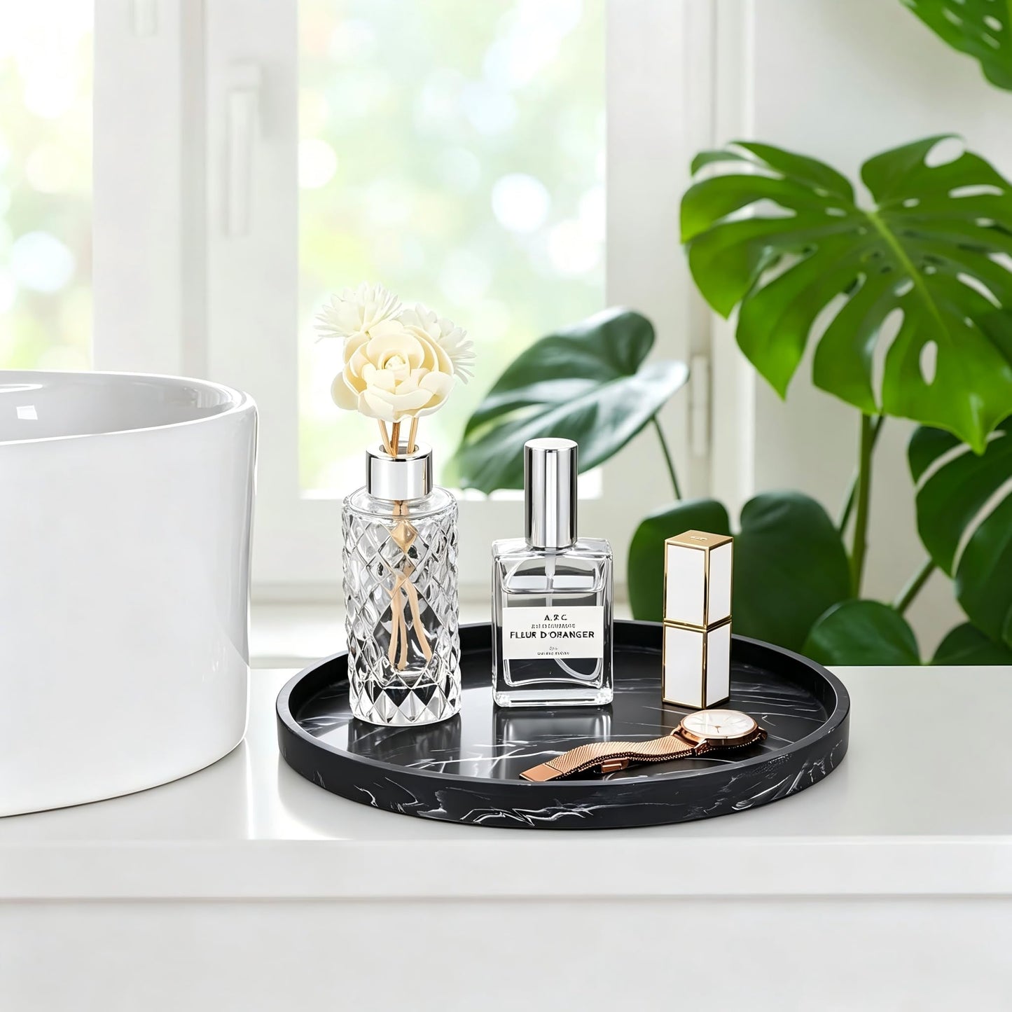 Silicone Bathroom Tray Round Vanity Tray Decorative Soap Holder Kitchen Countertop Organizer Coffee Table Decor for Candle, Perfume, Plant
