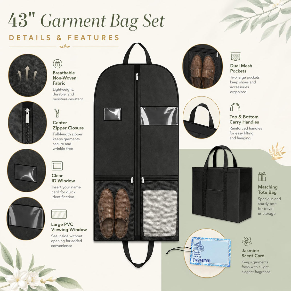 Garment Bag 43 Inch, Travel Garment Bags for Hanging Clothes with Tote