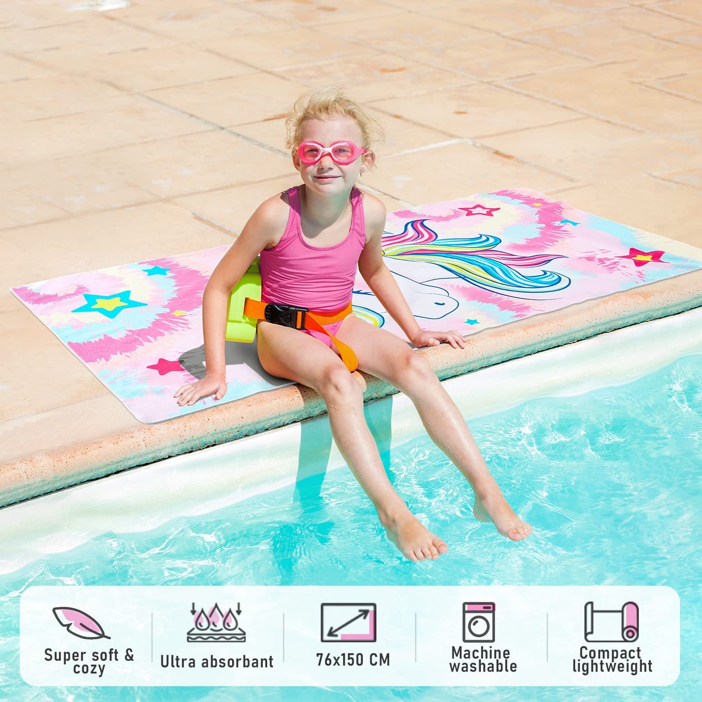WERNNSAI Unicorn Microfibre Beach Towel for Kids, 76 x 150cm Bath Towel