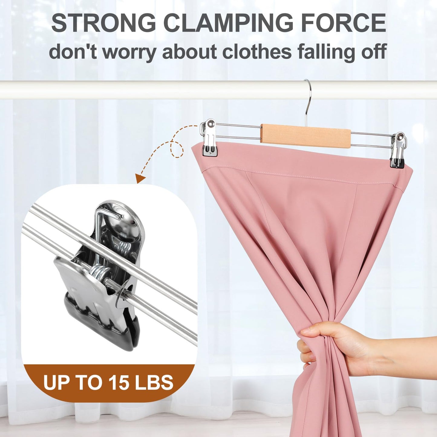 TOPIA HANGER Wooden Trouser Hangers with Clips,Wood Skirt Short Hangers