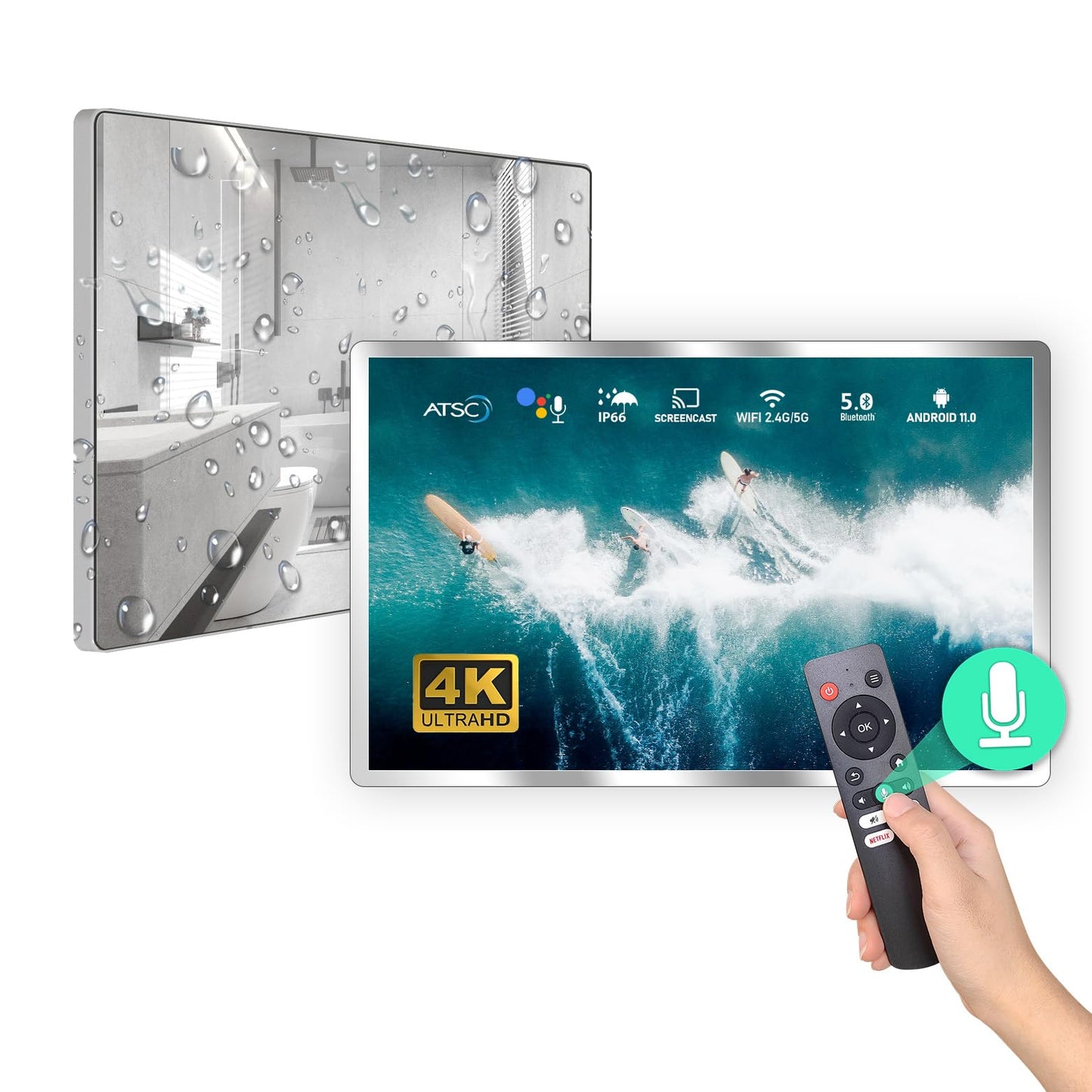 Leotachi 32inch High-end Smart Bathroom Mirror TV (Silver)