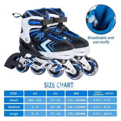 Boy Roller Skates with Full Light up Wheels, Adjustable Kids Roller Skates, Beginner Inline Skates for Boys Youth, Blue Ages 6-12