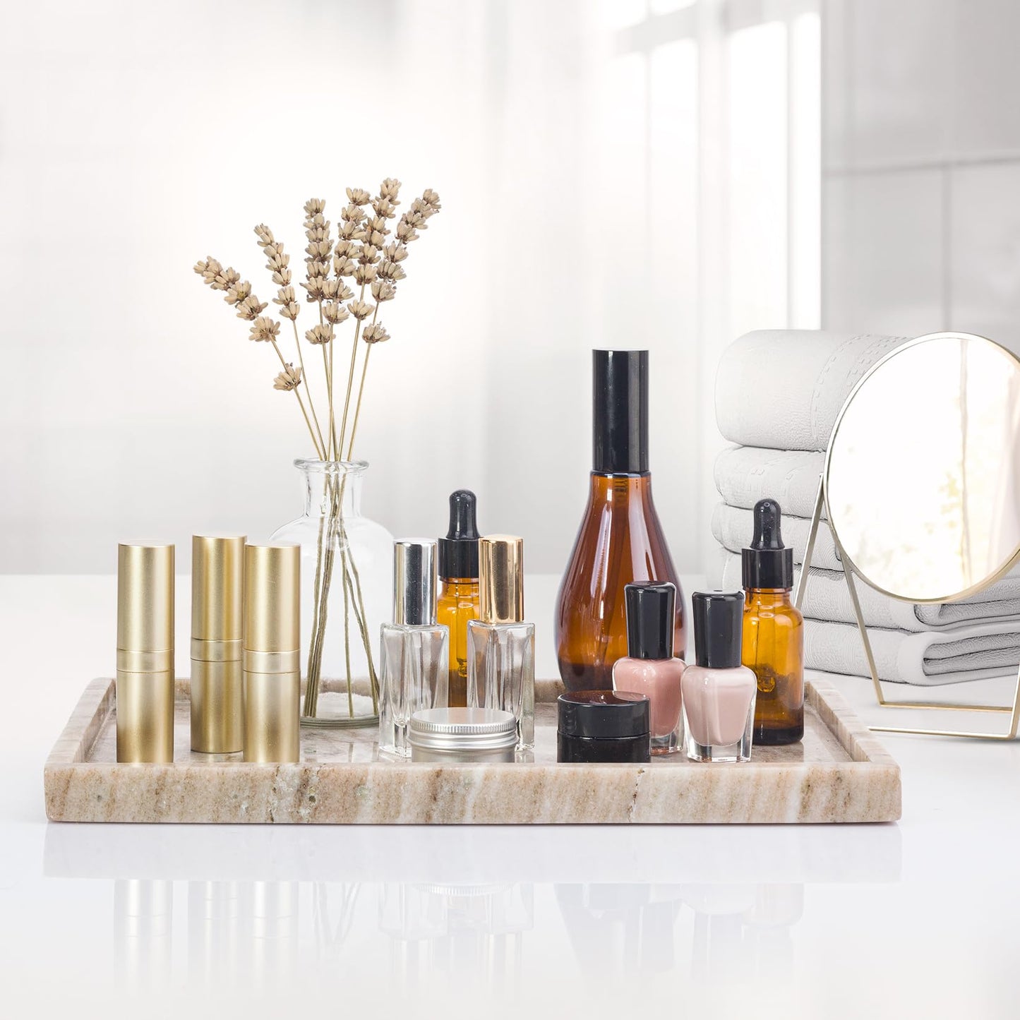 EHC Natural Marble Bathroom Vanity Tray - Rectangular, 31x20x2 cm, Decorative Countertop Sink Storage Organiser for Cosmetic, Perfume, Home Decor