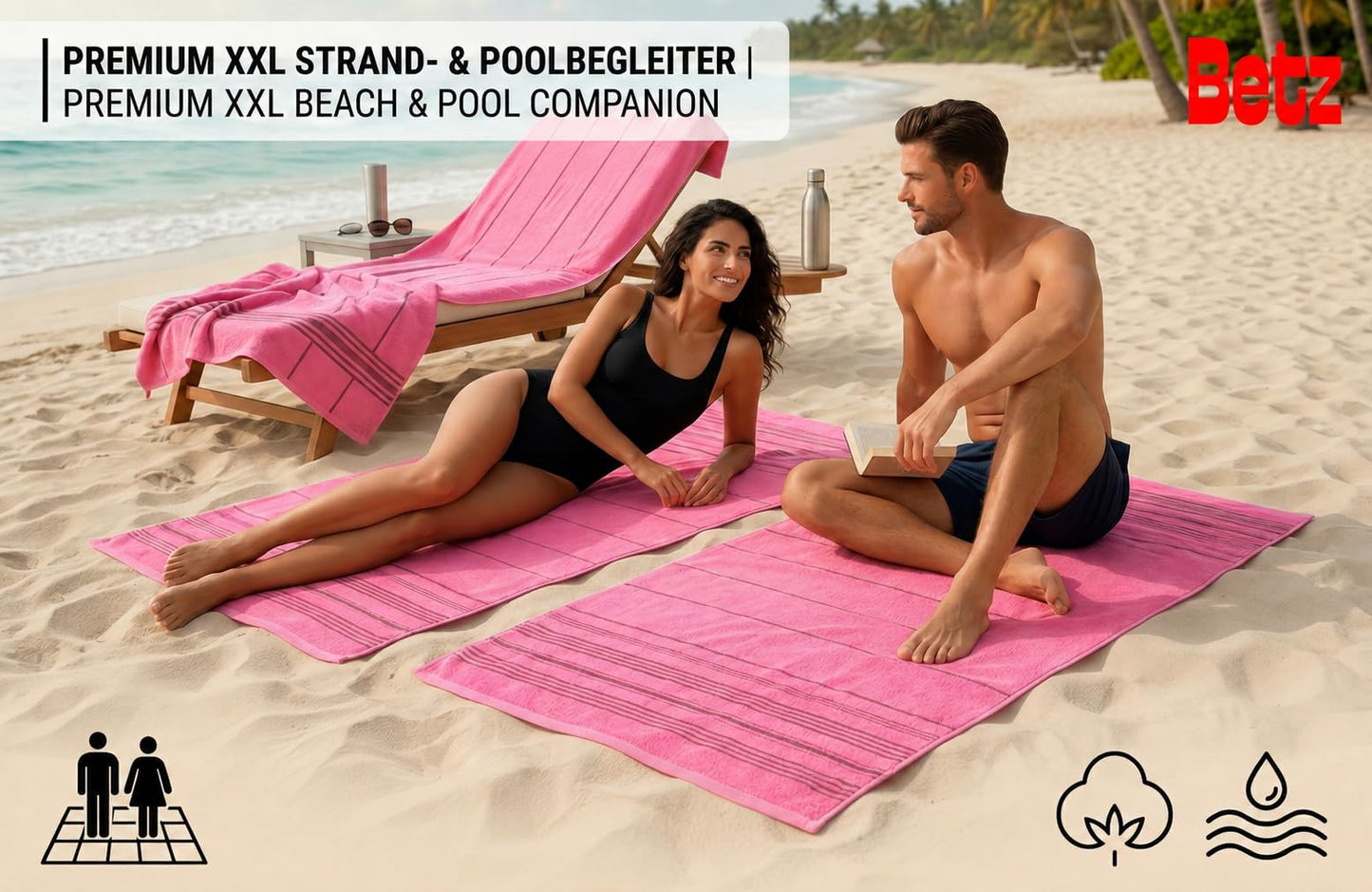 Betz XXL bath towel - large beach towel - sauna towel made of 100% cotton - beach towel - 90x180 cm – LINES colour fuchsia