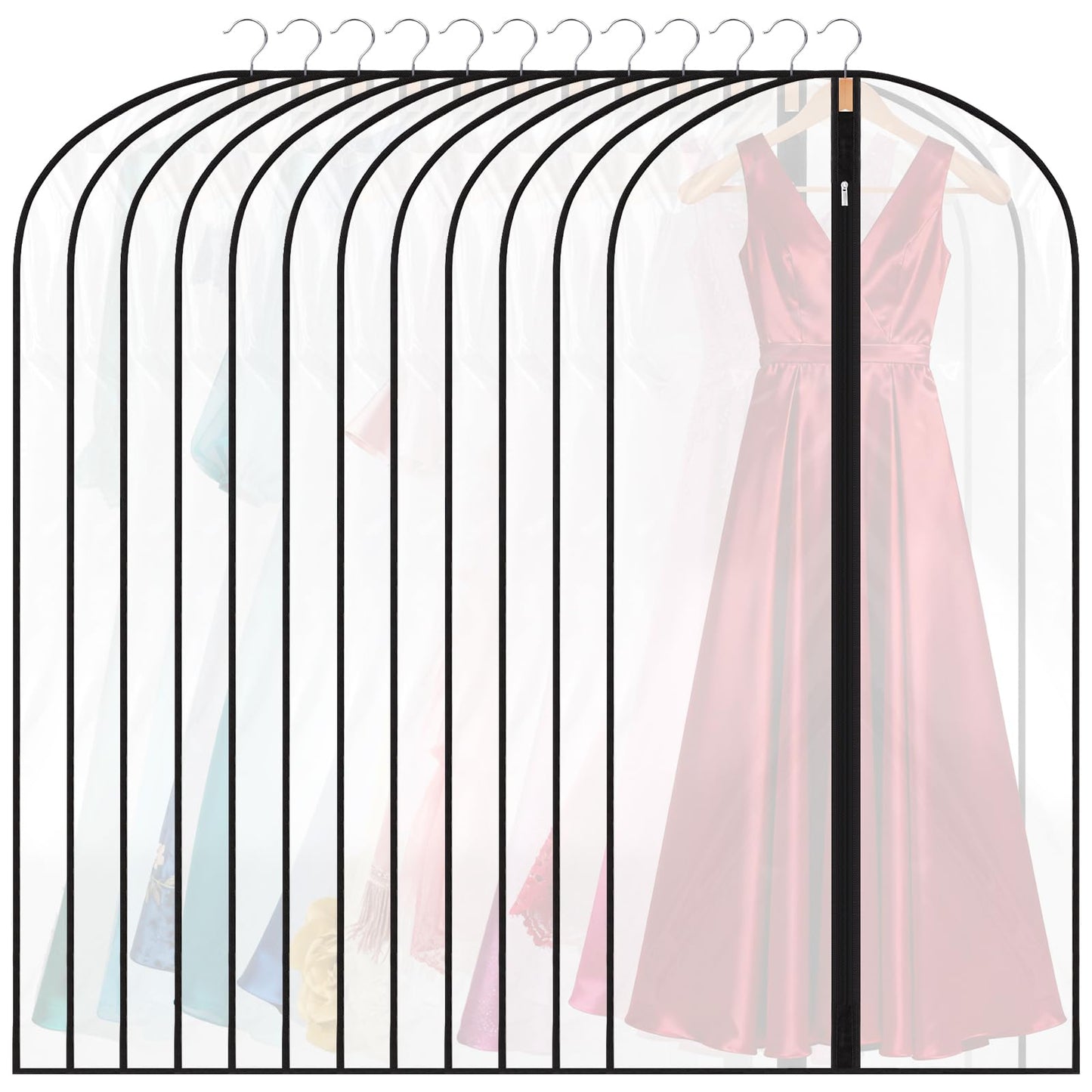 12 Pack Garment Bags, 47in PEVA Suit Bags Clothes Covers, Black Edge