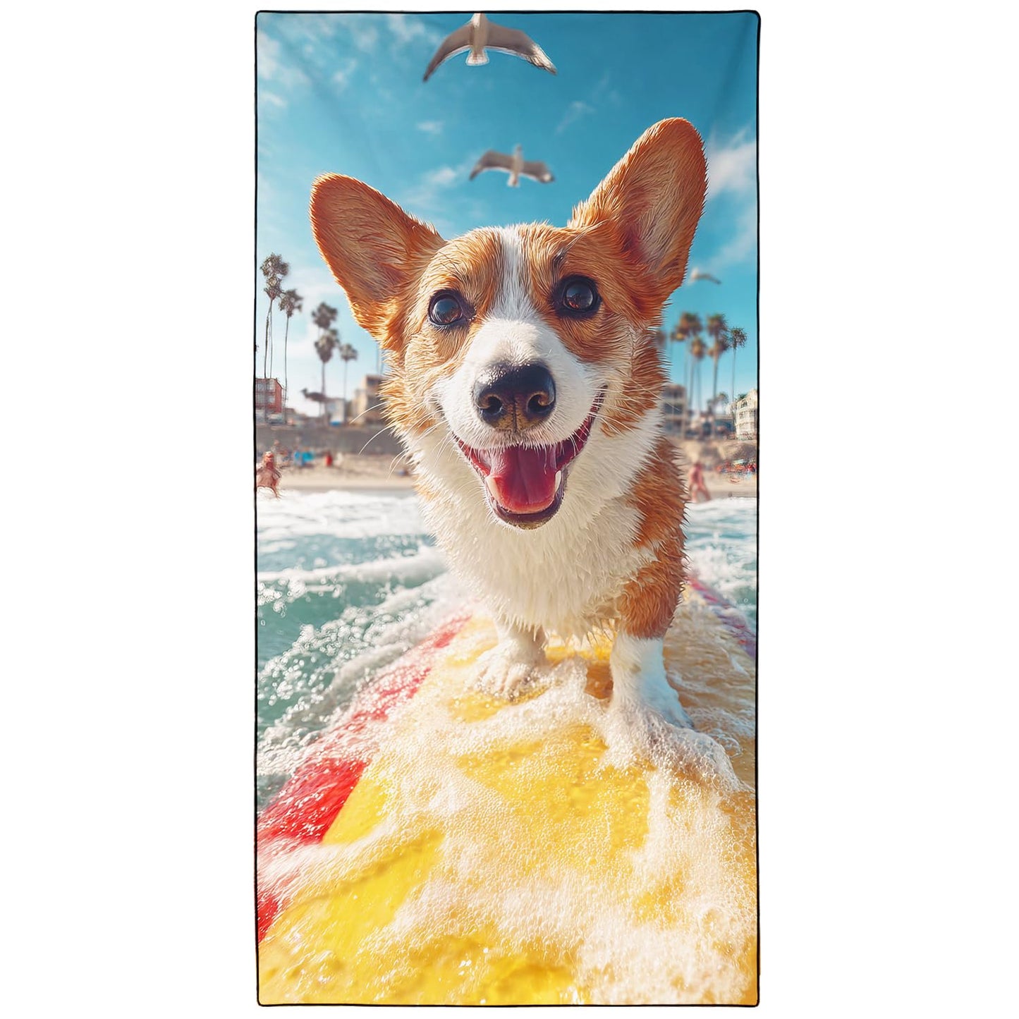 Violetpos Surfing Corgi Beach Towel, Extra Large 180x90 cm 250GSM Microfibre, Sand Free Quick Dry