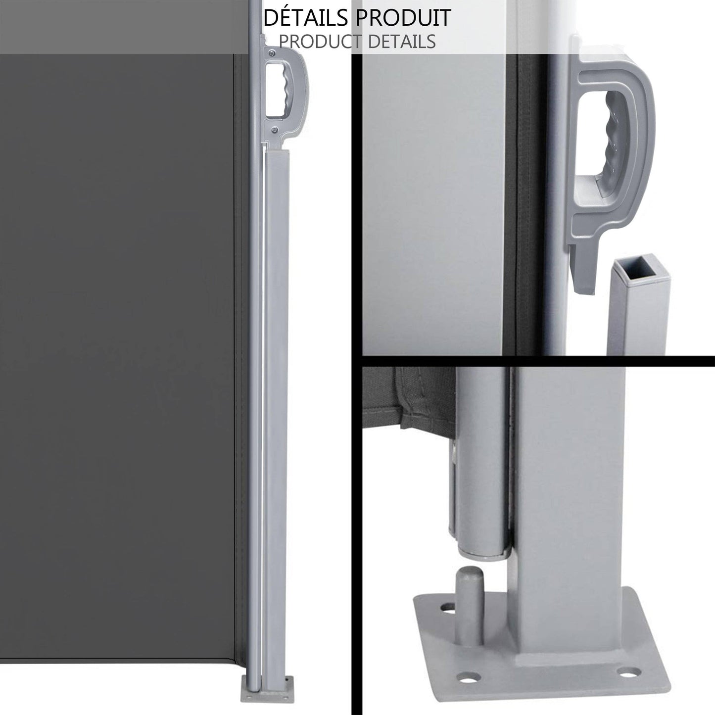VOUNOT? Side Awning Retractable, Outdoor Privacy Screen for Garden, Balcony, Terrace, 140 x 300 cm, Grey