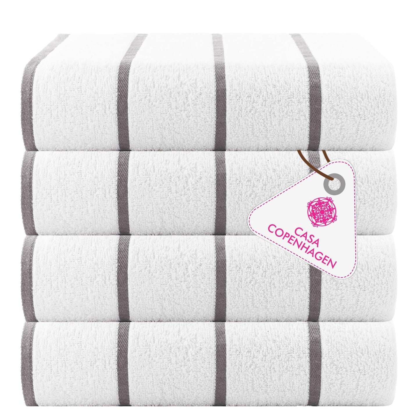 CASA COPENHAGEN Cabana Pool 4-piece set of large bath towels, 76x152 cm, 550 GSM, designed in Denmark, made from soft Egyptian cotton for bathroom