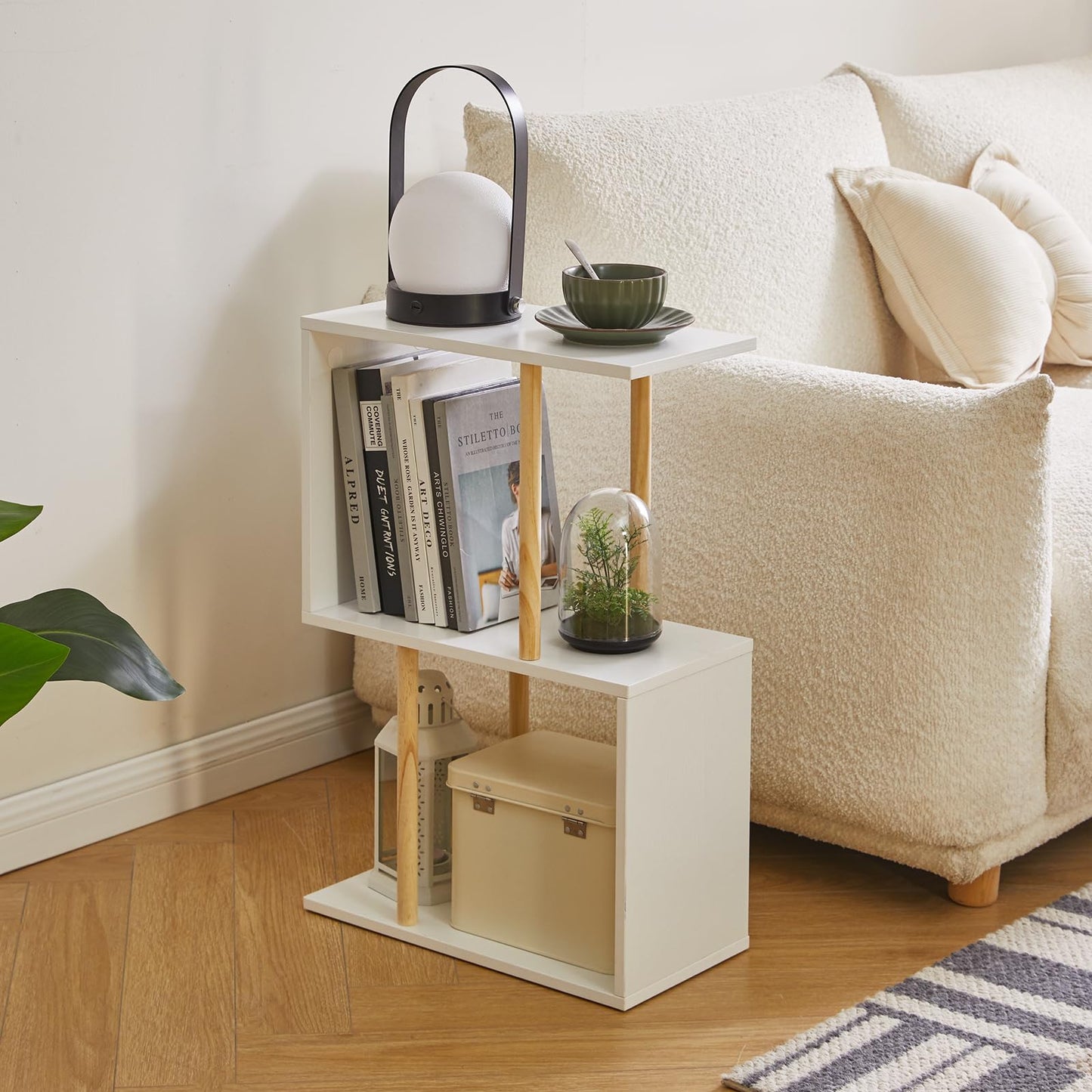 Aibiju Narrow Side Table with Open Storage Shelf, S-Shaped End Table, 3-Tier Nightstand, 23 inches High, Sofa Table for Small Spaces, White YD-ST003W