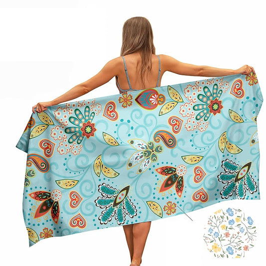 Ulticool Microfibre Towel ? Flowers Cashmere Blue ? 160 x 80 cm ? Lightweight Travel Towel Quick Drying Bath Towel Beach Towel Sauna Towel Microfibre