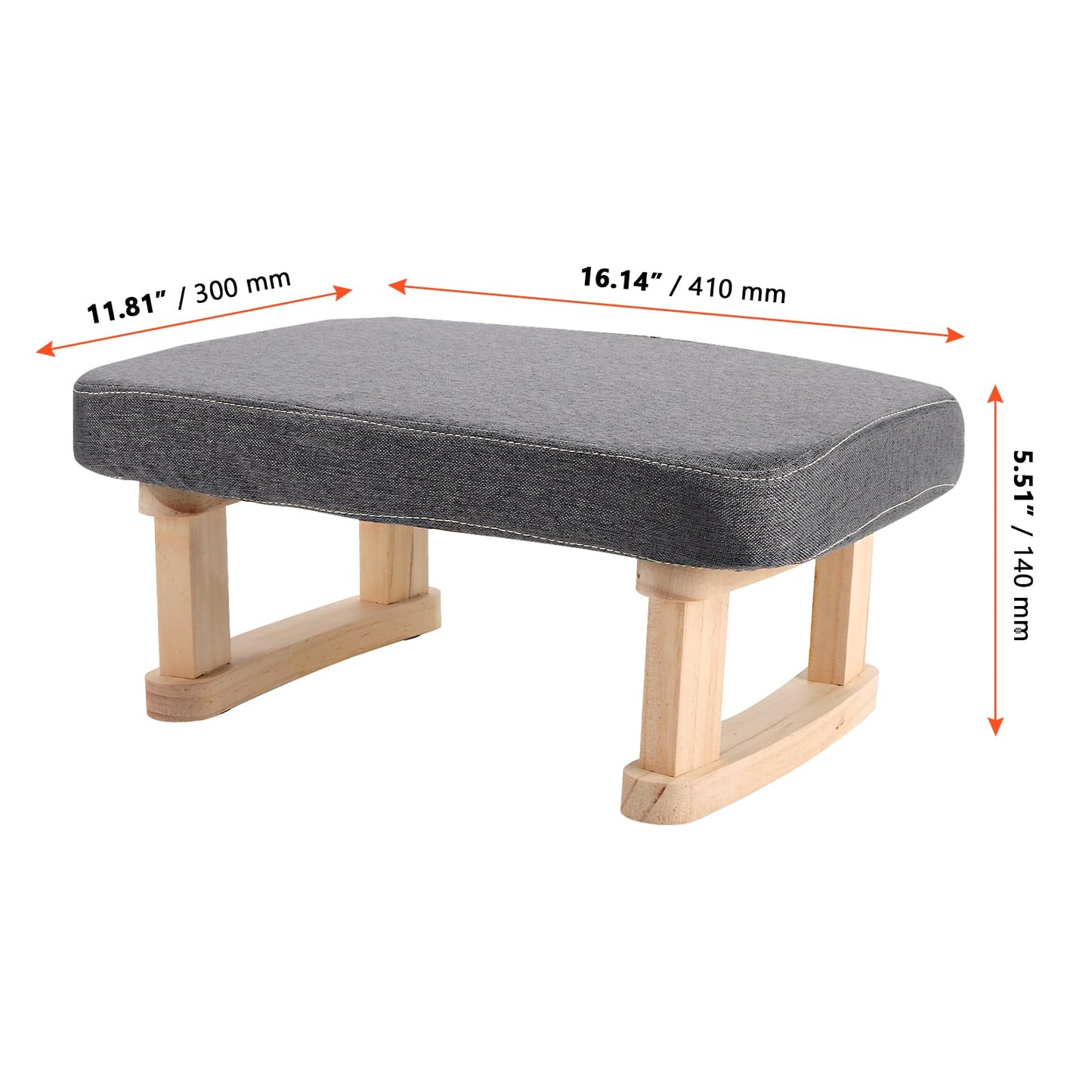 SINJEUN Small Footstool, Ottoman Foot Stool with Wooden Legs and Removable ‌Cotton-Flax Cover, Low Footstool for Living Room, Bedroom, Couch Side
