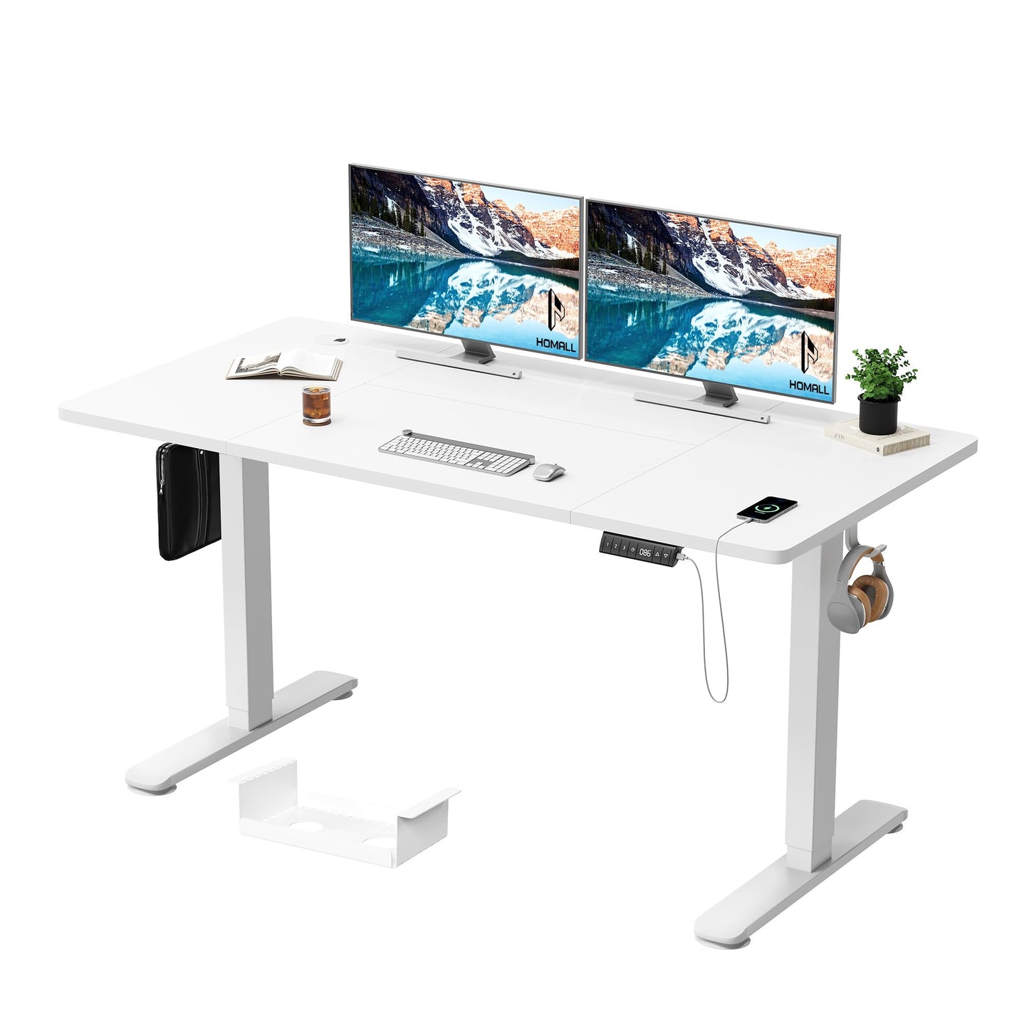 Homall Height Adjustable Electric Standing Desk 140x70cm Sit Stand Desk with USB Charging, Time Reminder, 3 Memory Settings, Wire Management Tray