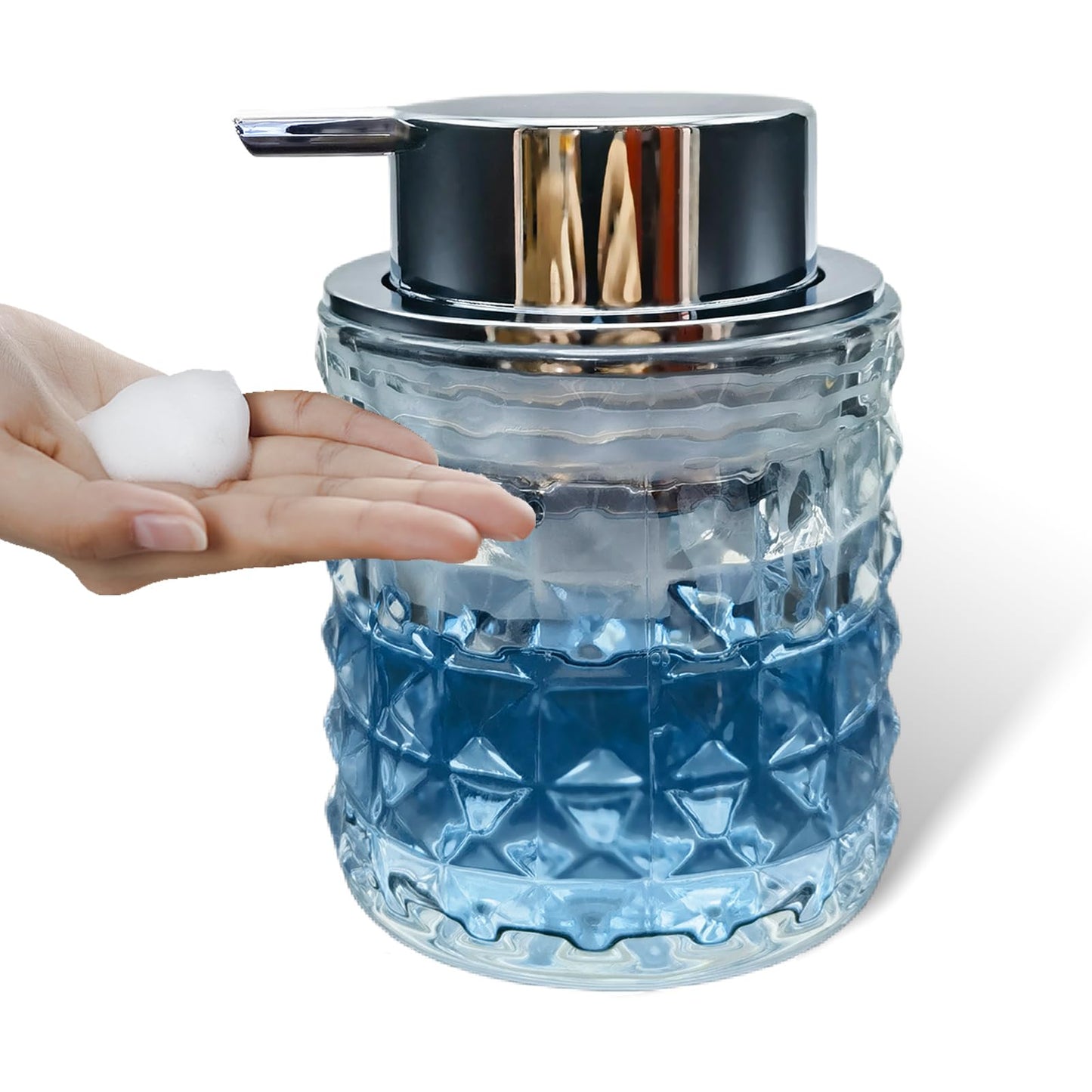 Glass Hand Foaming Soap Dispensers with Silver Pump Refillable Hand Soap Dispenser for Bathroom Kitchen (1Pack-D887)