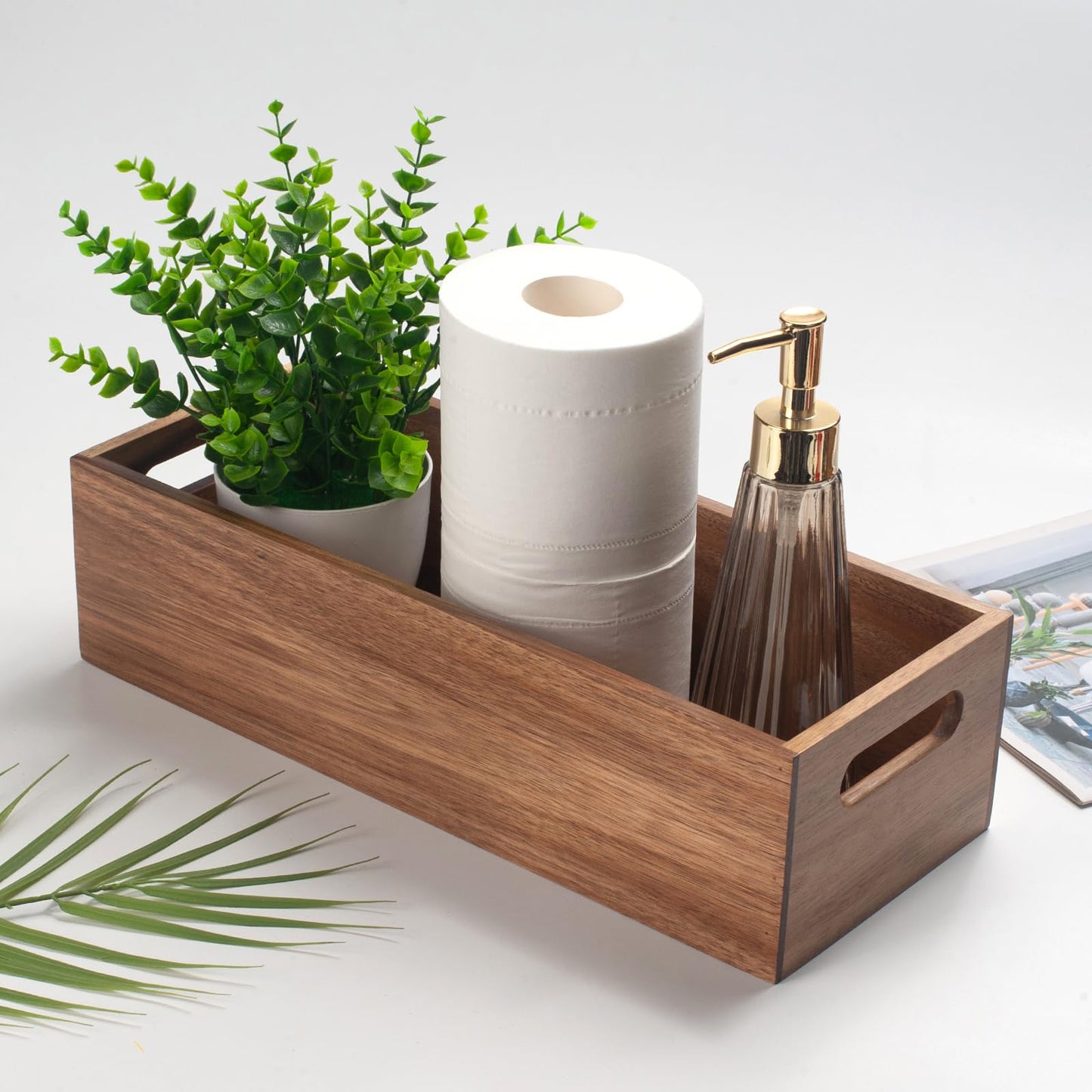 Toilet Tank Basket, Toilet Paper Basket for Back of Toilet Tank Top, Wood Bathroom Storage Basket for Organizing and Decor (38 x 15 x 10 cm)