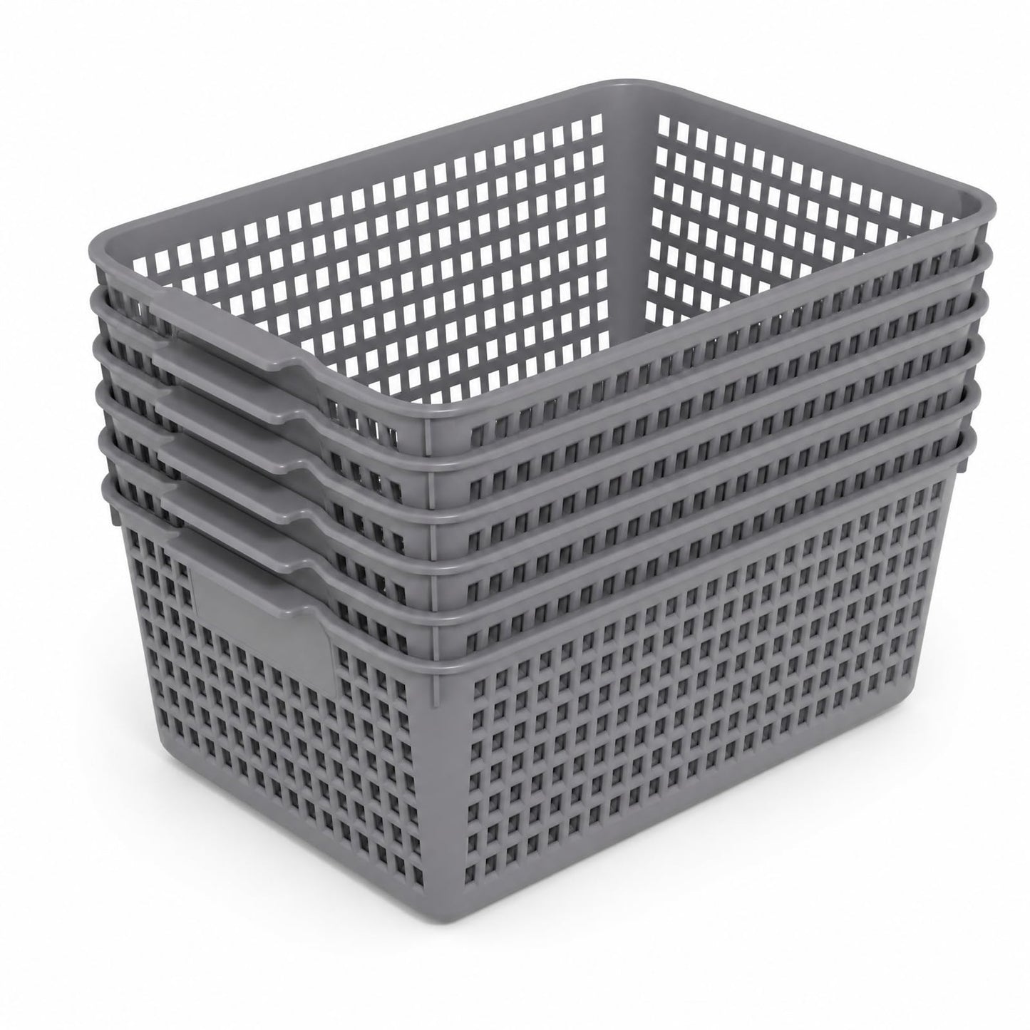 Jnktka Rectangle Storage Baskets for Shelves, Set of 6 Grey Plastic Baskets