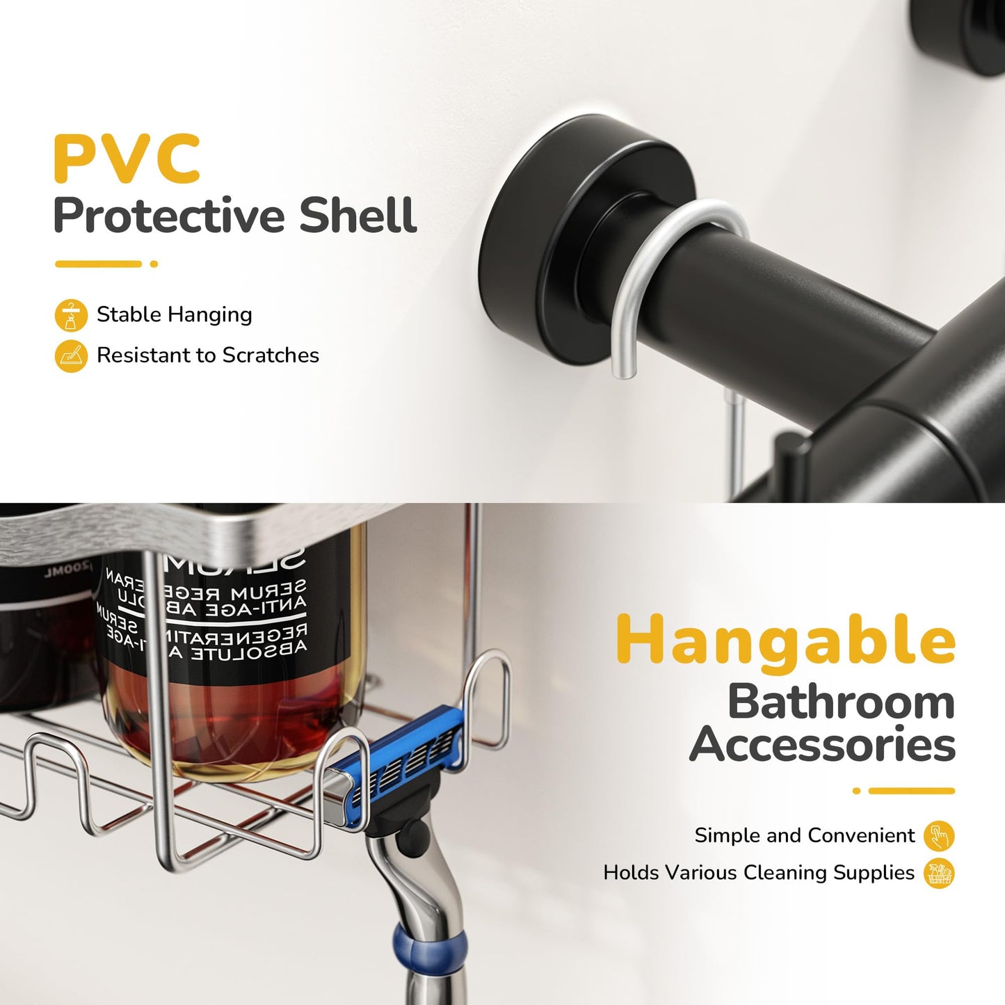 ALOCEO Shower Caddy Hanging No Drilling, Silver Shower Shelf, Shower Storage 304 Stainless Steel Suitable for Use in the Bathroom