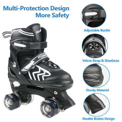 Kids Roller Skates for Boys Girls Children Beginners, 4 Sizes Adjustable Roller Skates for Child Toddler Ages 4-6-12 with 8 Light up Wheels (Small -
