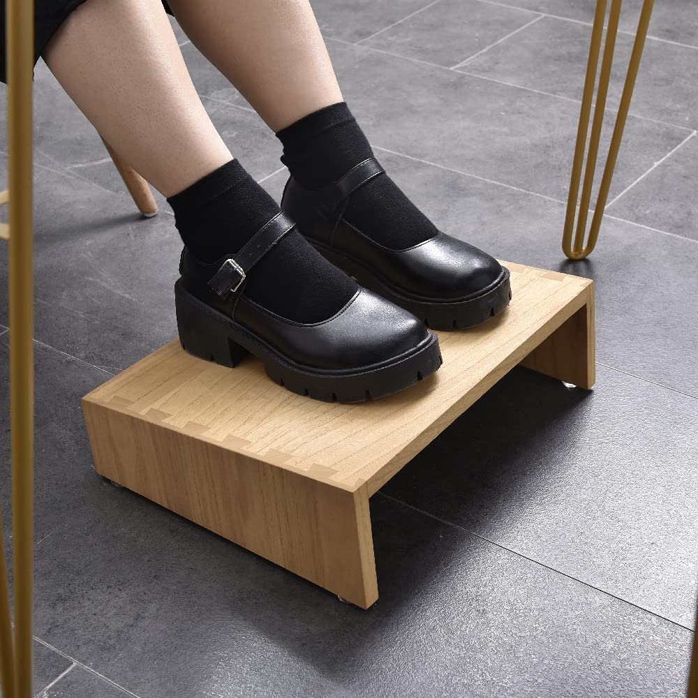 KIRIGEN Wooden Under Desk Footrest, Adjustable Solid Wood Foot Rest and Desk Foot Stool with Feet, 40 x 30 cm Platform for Home Office