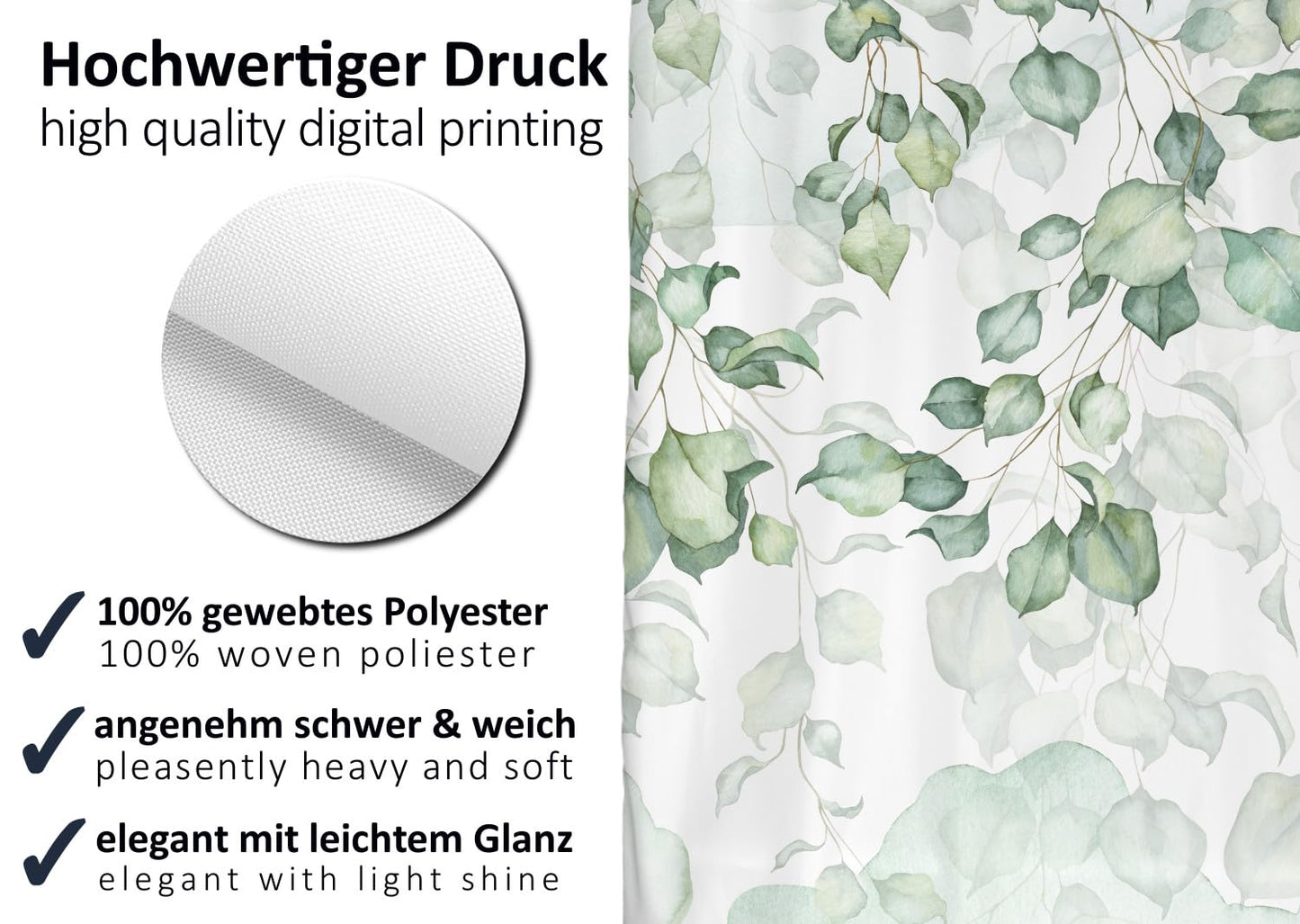 arteneur Shower Curtain Anti Mold 180x200 cm Hanging Leaves