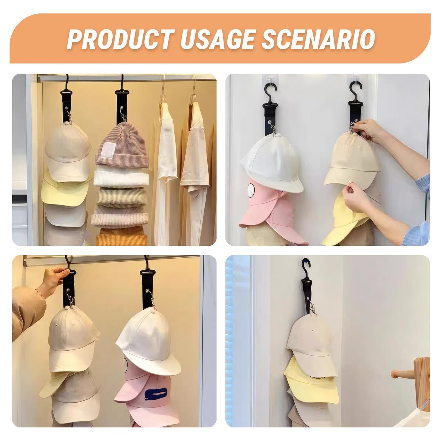 DASHENGKUI 2 Pack Baseball Cap Organizer With 16 Durable Clips And 2 Self Adhesive Hooks Versatile Hat Storage Solution For Caps Beanies And More