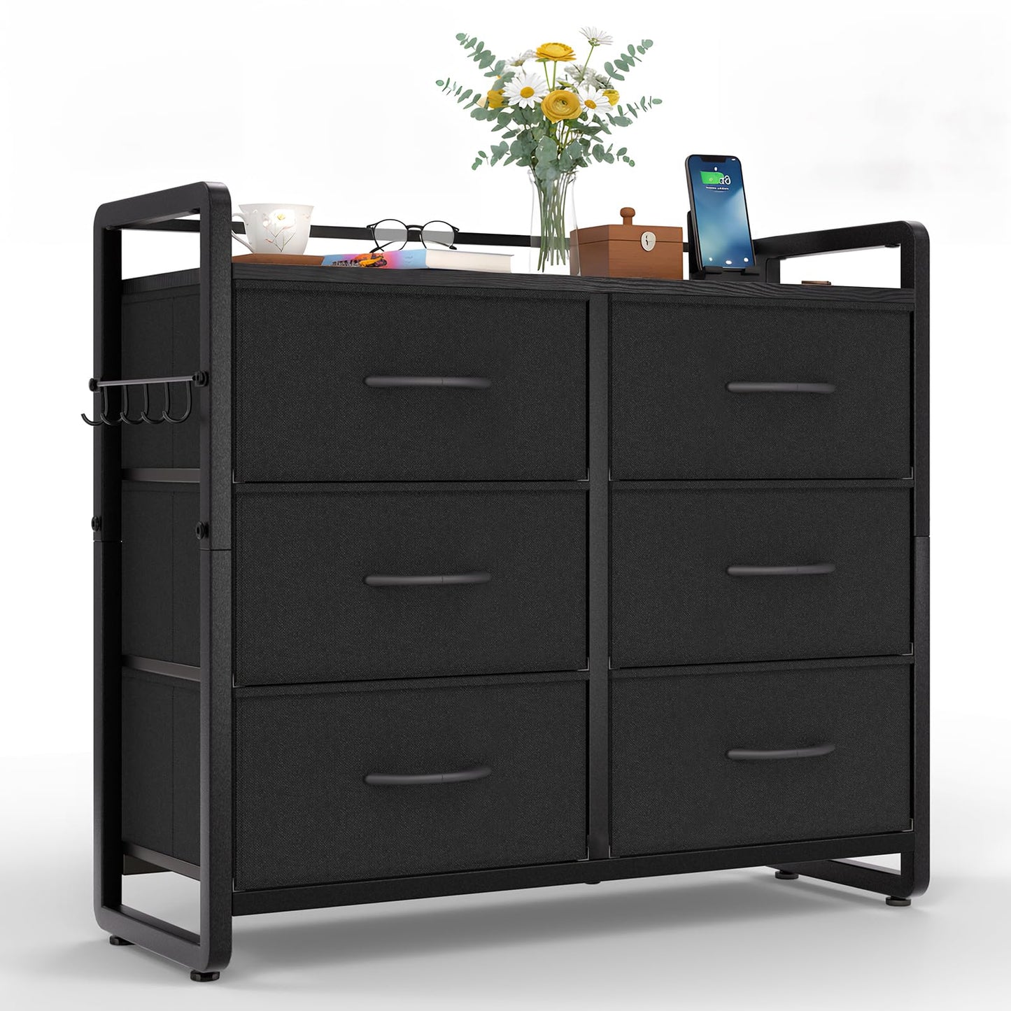 MAXLEAD Chest of Drawer with 6 Drawers, Large Capacity Storage Organiser Unit, Fabric Dresser for Bedroom, Living Room, Hallway - Black