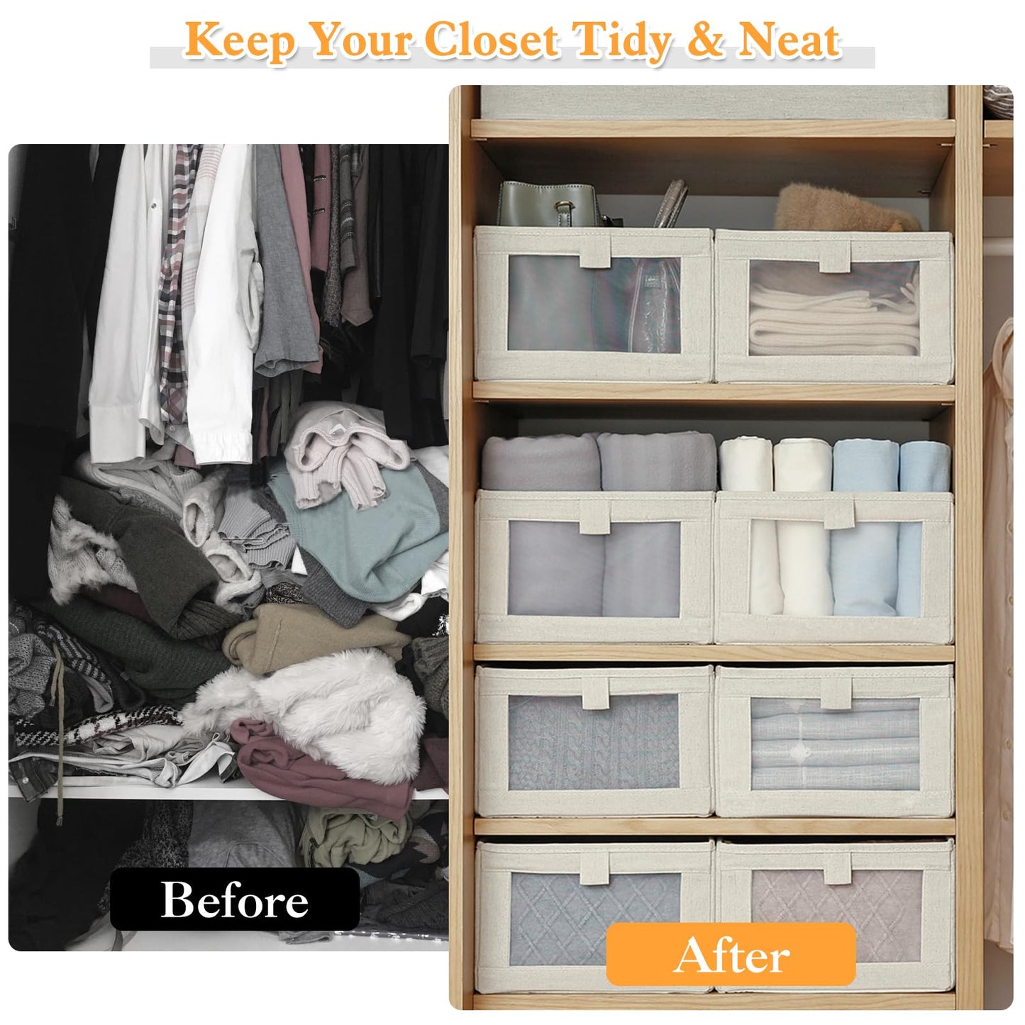 HOTOOLME Wardrobe Organiser Foldable Linen Drawer Storage Box 4 Pack