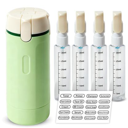 4 in 1 Travel Bottle Dispenser, Refillable Leakproof Mini Plastic Travel Containers for Toiletries
