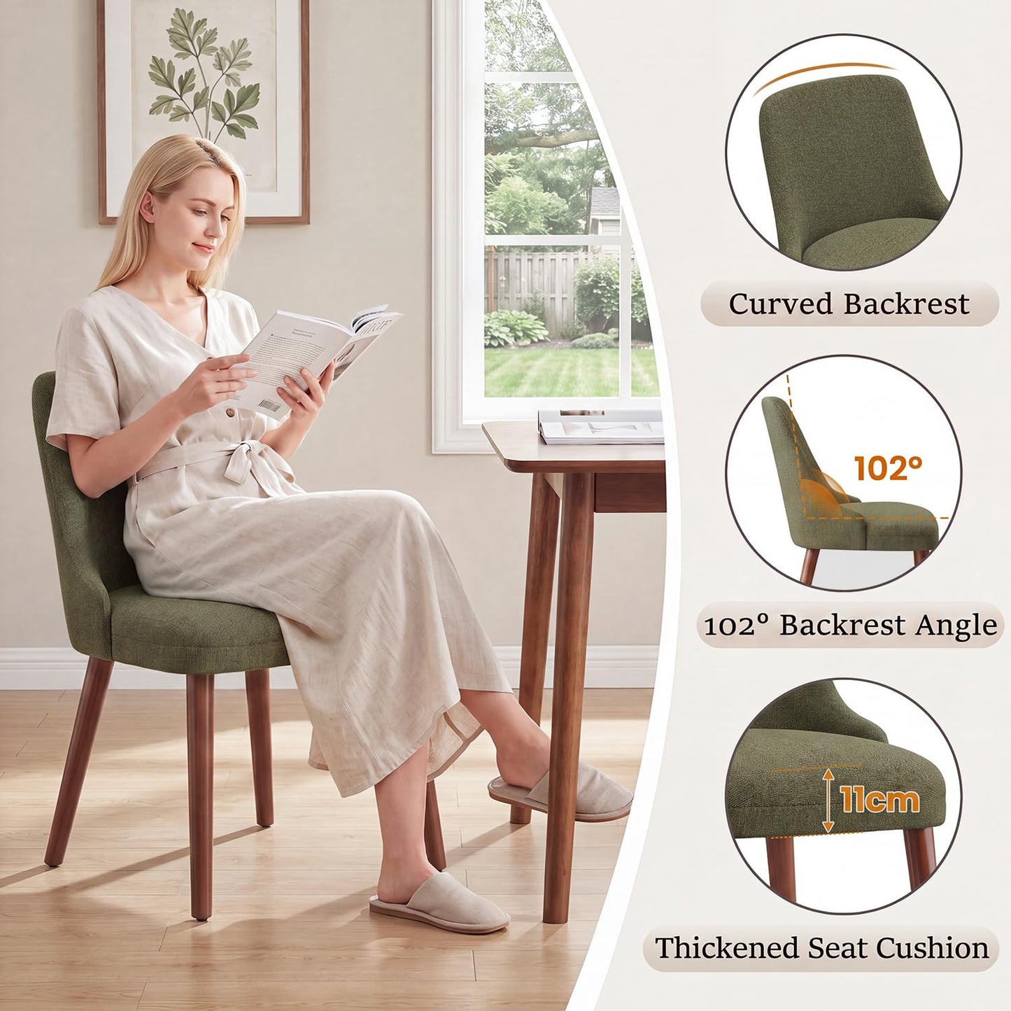 Dining Chairs Set of 6, Upholstered Dining Room Chairs with Ergonomic High Back, Thick Padded Seat, Skin-Friendly Fabric