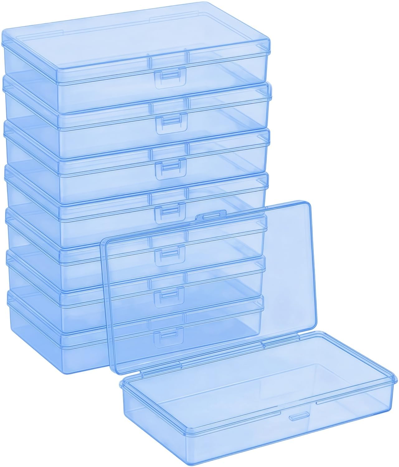 Forever bene 8 Blue Small Plastic Containers with Lids, 8 Pieces, Blue, each piece measures 13,5 × 8 × 3 cm
