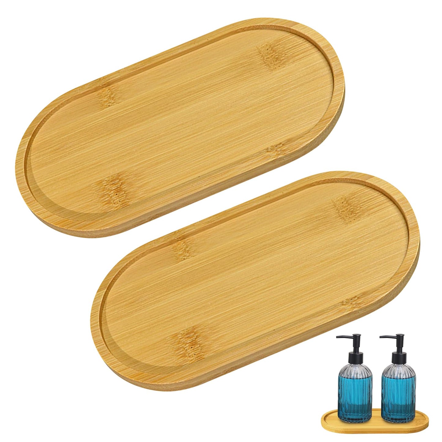 2 Pack Bamboo Soap Tray Oval Bathroom Tray for Bathroom &Kitchen Waterproof
