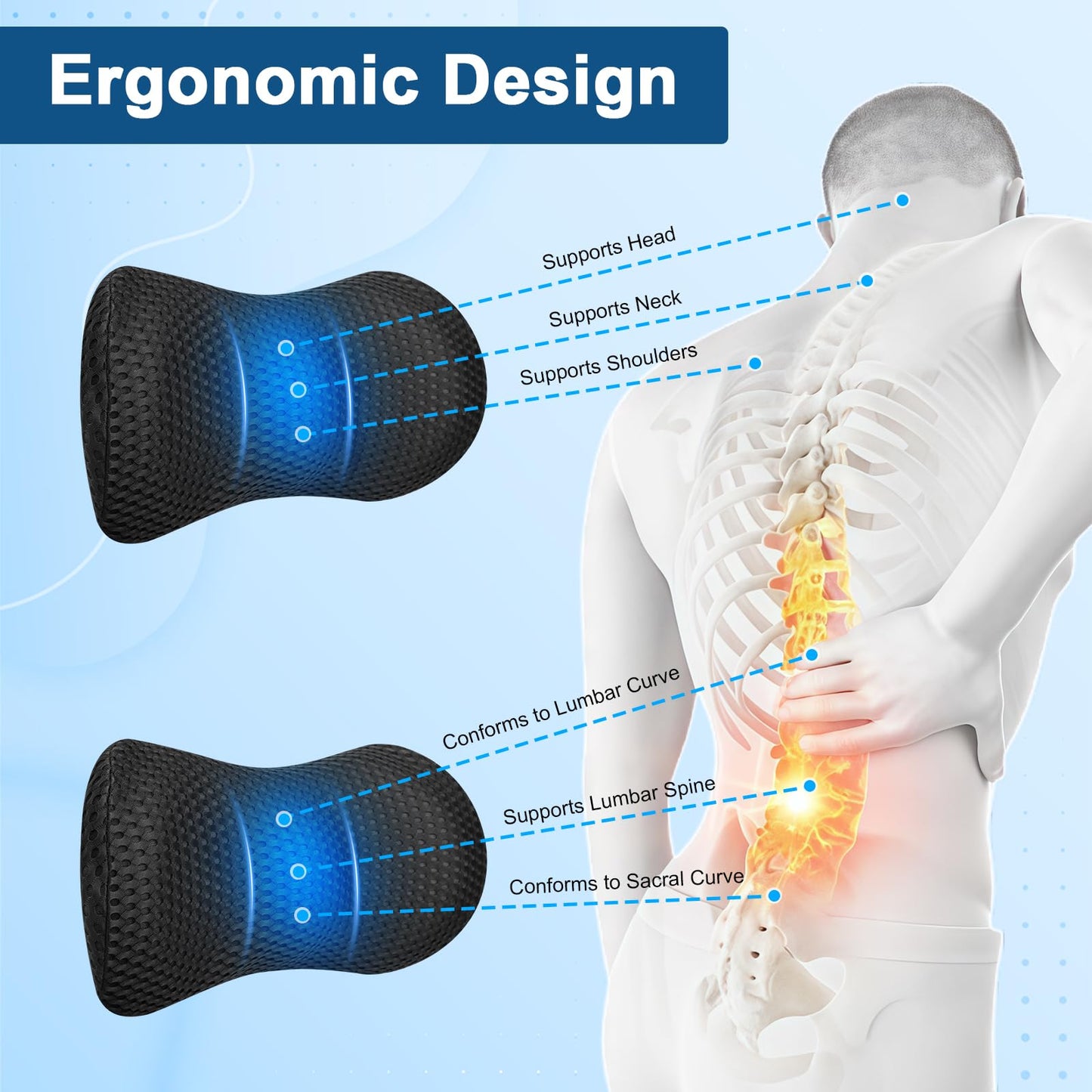 Samamoca Lumbar Support Pillow For Lower Back Pain Relief,Back Lumbar Support Cushion,Ergonomic Lumbar Support Pillow For Office Chair & Car