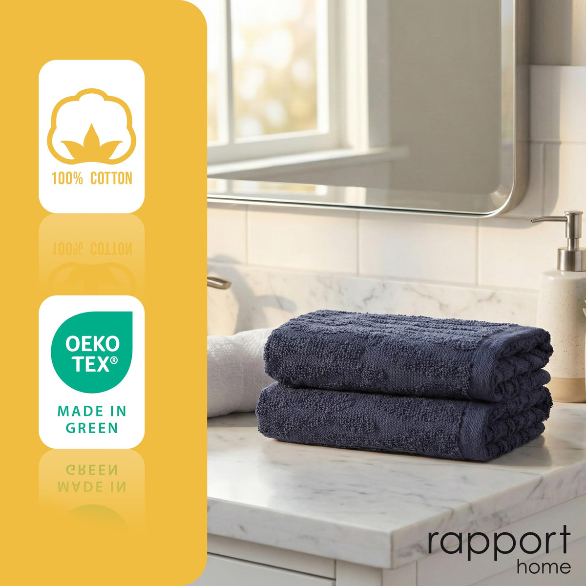 Rapport Home Safari Face Towels 2-Pack | Luxurious 100% Cotton 500gsm Soft Absorbent Face Cloths | Oeko-Tex Certified Bathroom Hand Towels