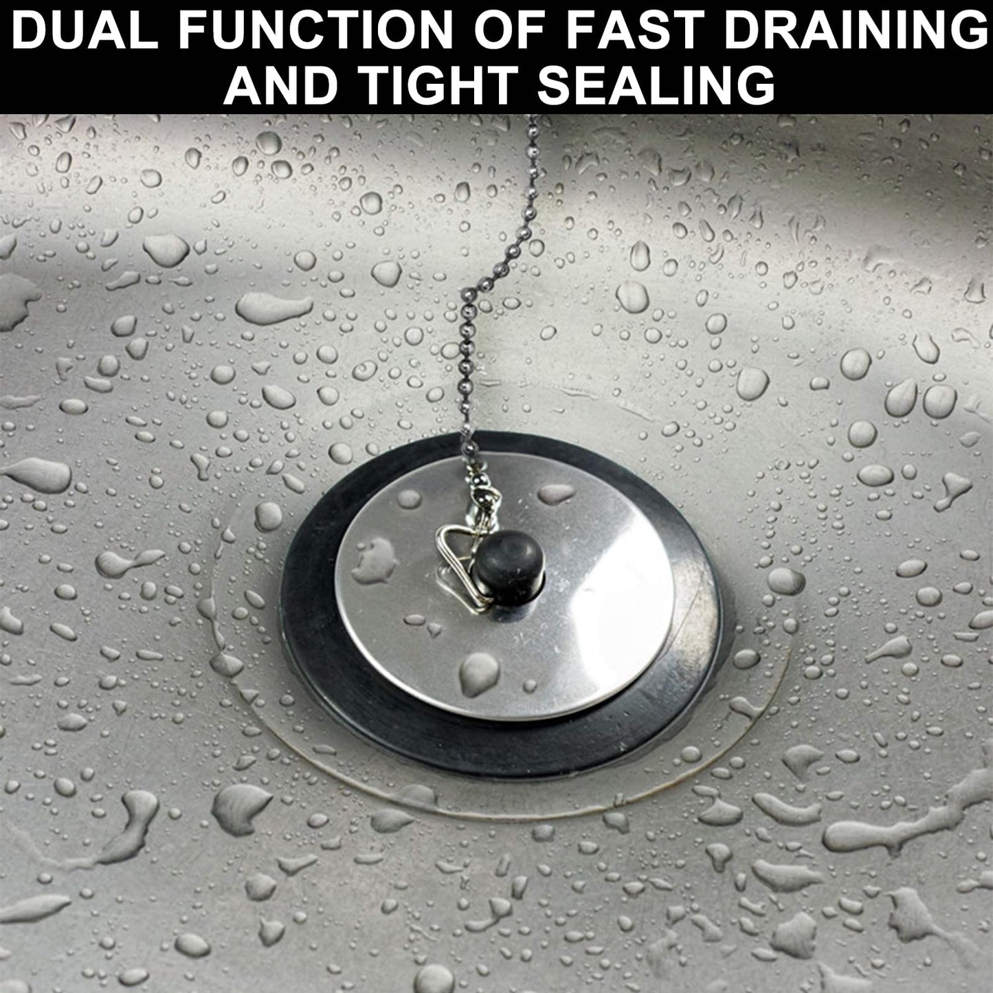 Universal bath plug with Stainless Steel Chain, bath plug replacement, Drain Stopper for Bathroom and Kitchen, bath plug and chain