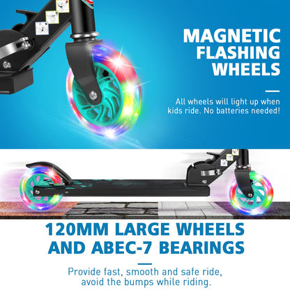 BELEEV V1 Scooter for Kids, 2 Wheels Folding Kick Scooter for Children Girl and Boys, 3 Adjustable Height, Flashing Light up Wheels, Lightweight