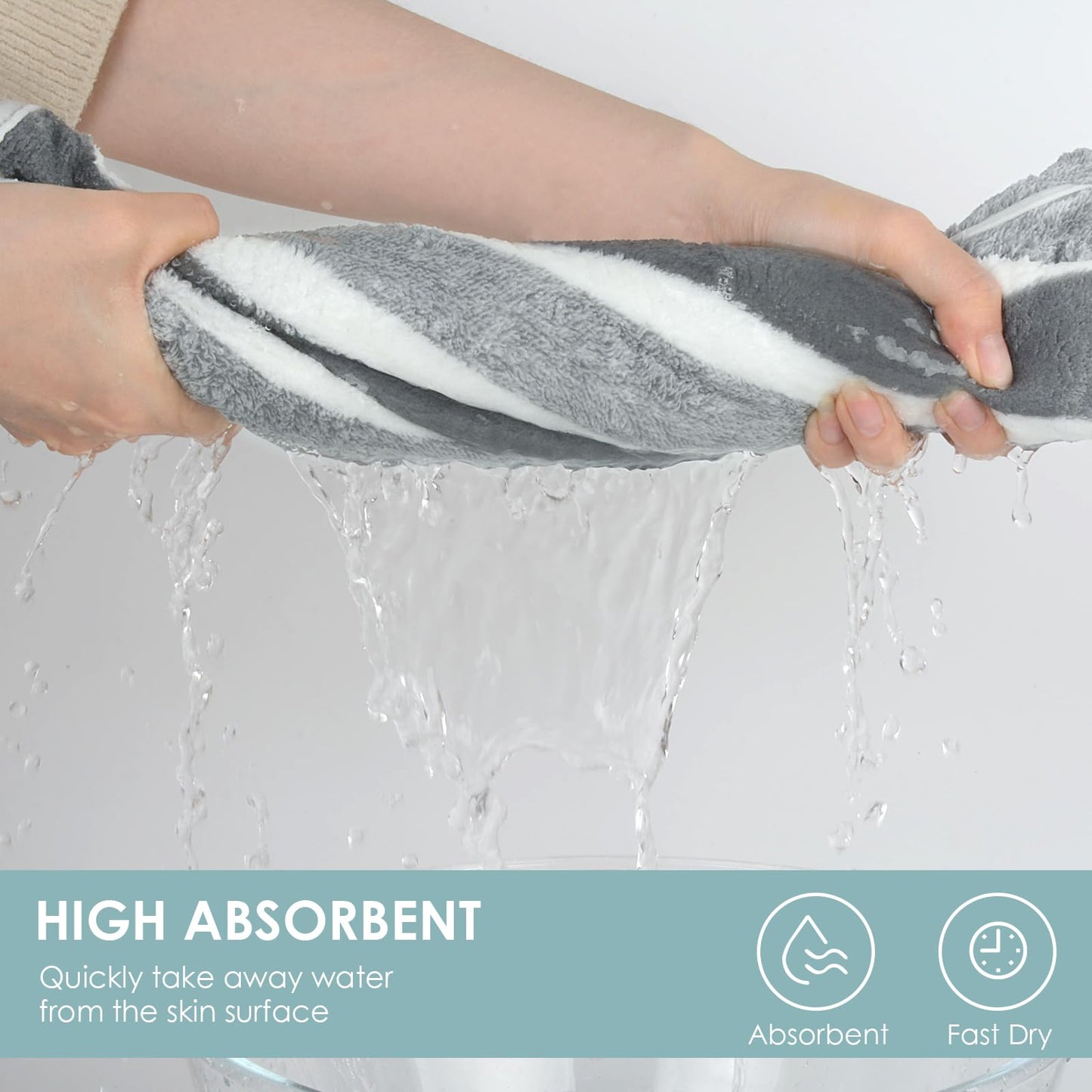 VIVOTE Microfibre Hand Towels for Bathroom with Hanging Loop Grey 3pcs