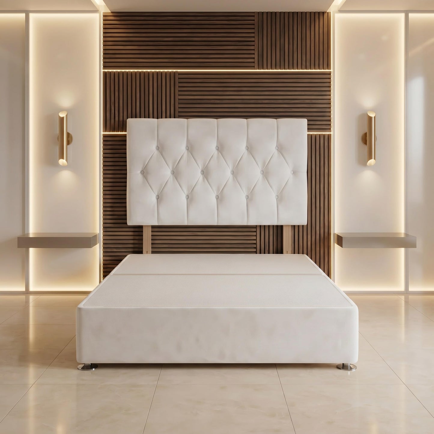 Bed Centre Ziggy Plush Single Divan Base 30" Headboard, White, 0 Draw