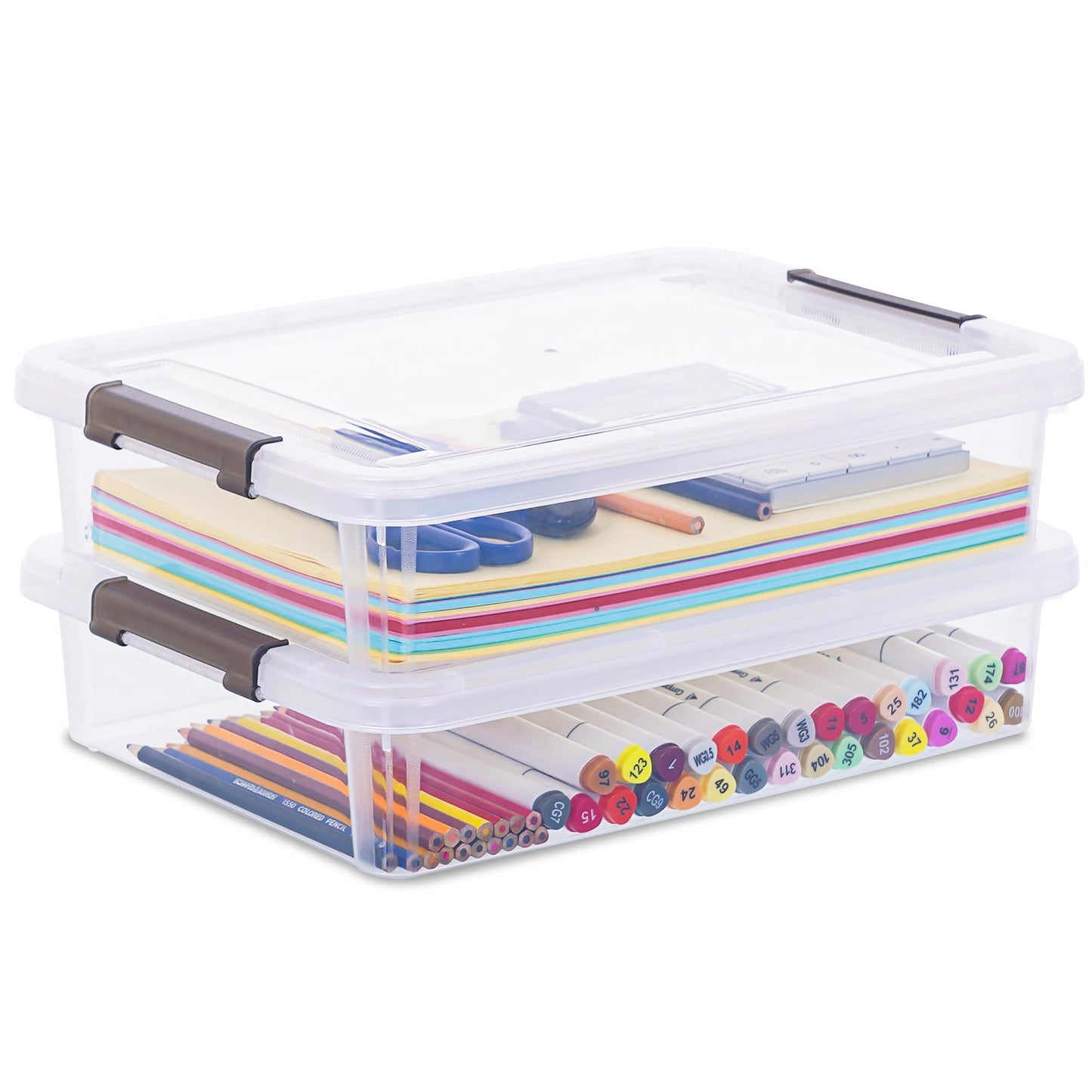 Citylife 2Pack Craft Storage Boxes, 4.5L A4 Plastic Storage boxes with Lids, Handles, Transparent Stackable Craft Organiser for Document, Book