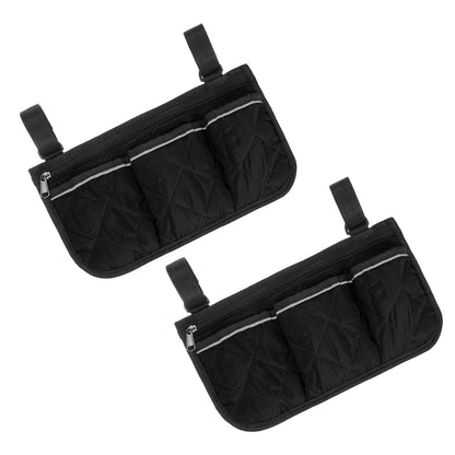 YELARXI Beach Chair Armrest Bag, Beach Side Bag Hanging Storage Organizer with Reflective 4 Pockets Waterproof Pouch 13 x 7" & 2Pcs & Black - Fit for