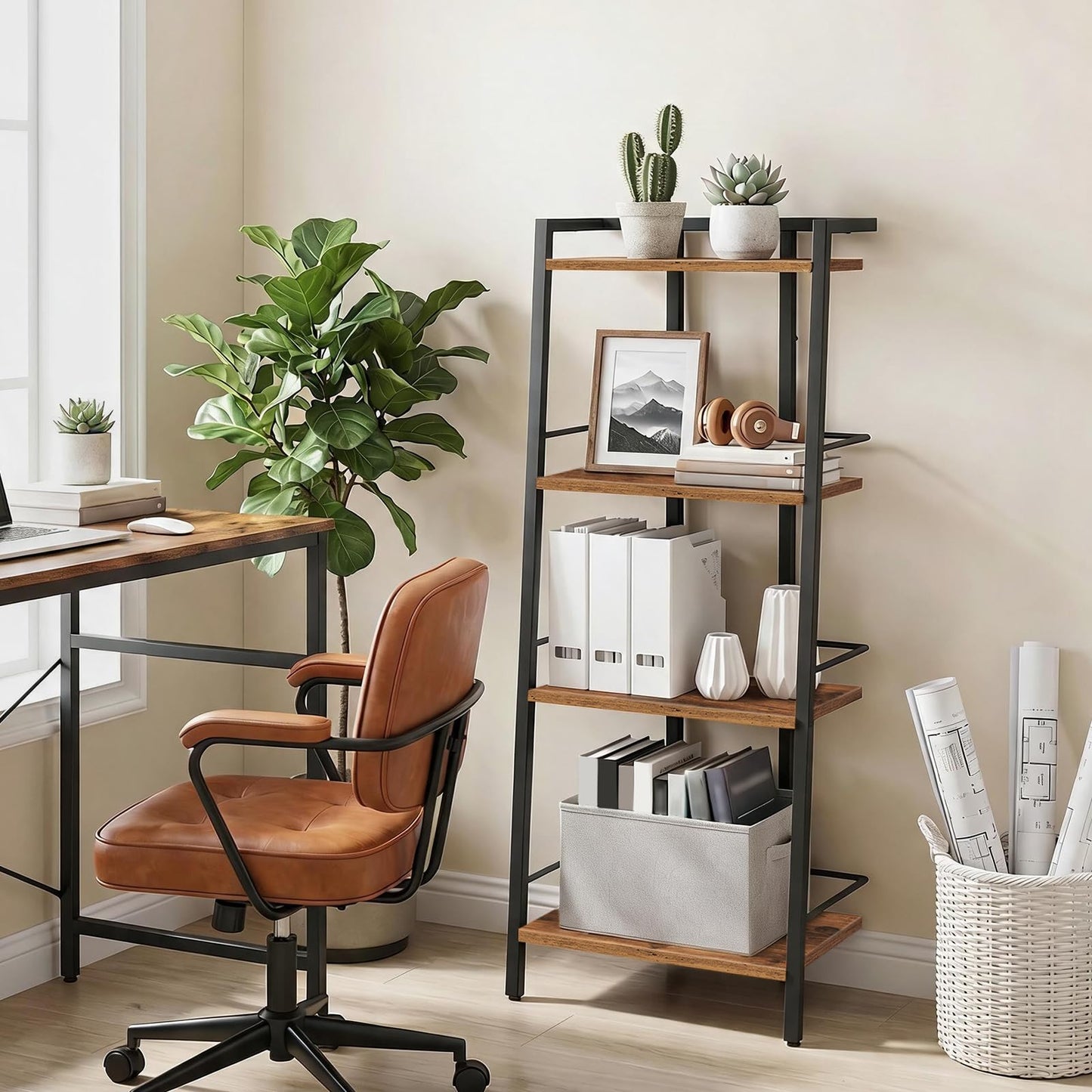MAHANCRIS Ladder Shelf, Book Shelf, Ladder Shelving Unit, Narrow Bookcase