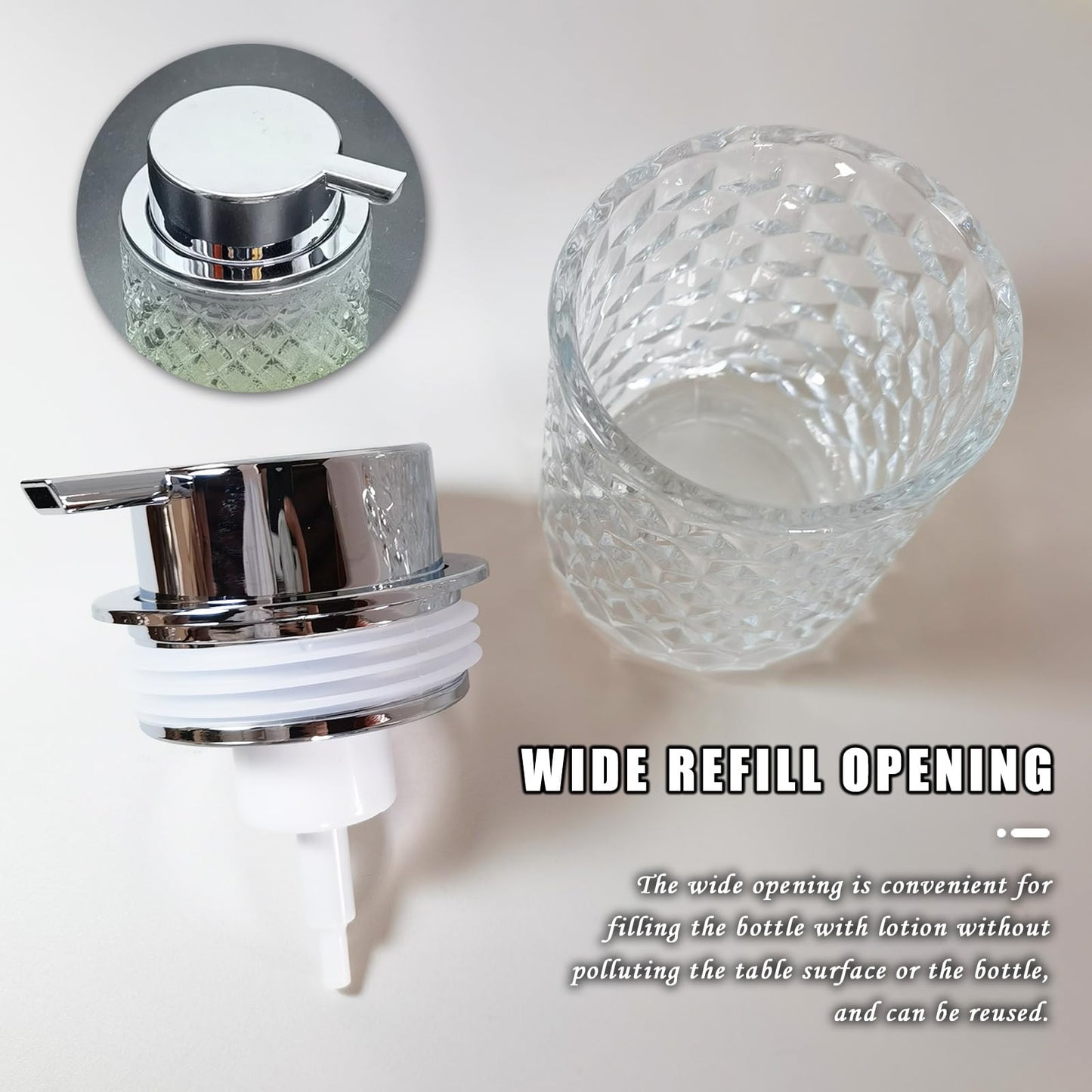 Glass Hand Foaming Soap Dispensers with Silver Pump Refillable Hand Soap Dispenser for Bathroom Kitchen (1Pack-D887)