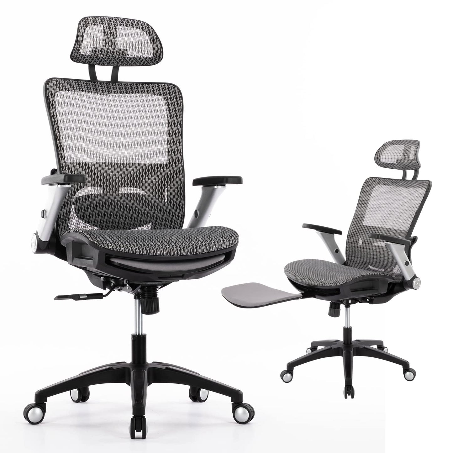 COLAMY Ergonomic Mesh Office Chair with Footrest, High Back Computer Chair with Lumbar Support, 4D Flip-up Armrests, Adjustable Headrest, Tilt Lock