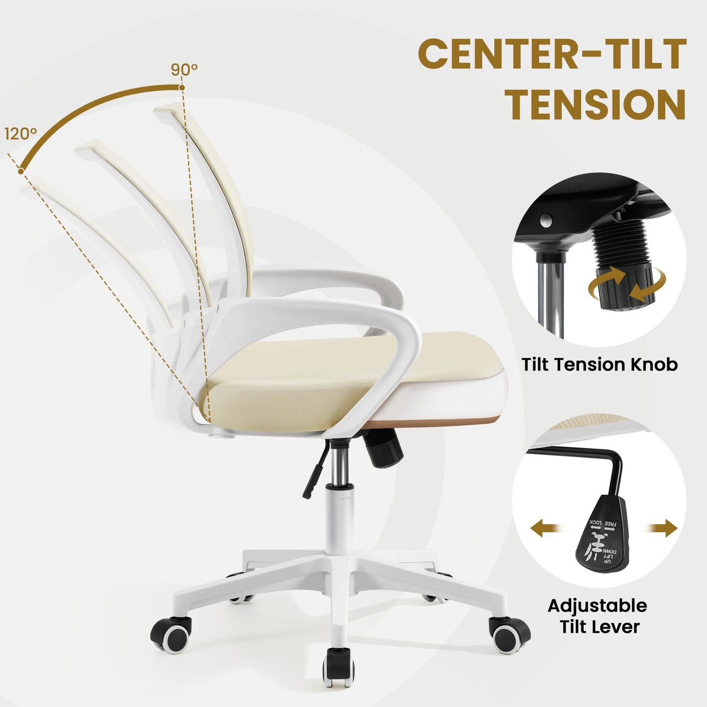 Yaheetech Ergonomic Chair Mesh Swivel Lumbar Support Adjustable Desk Beige