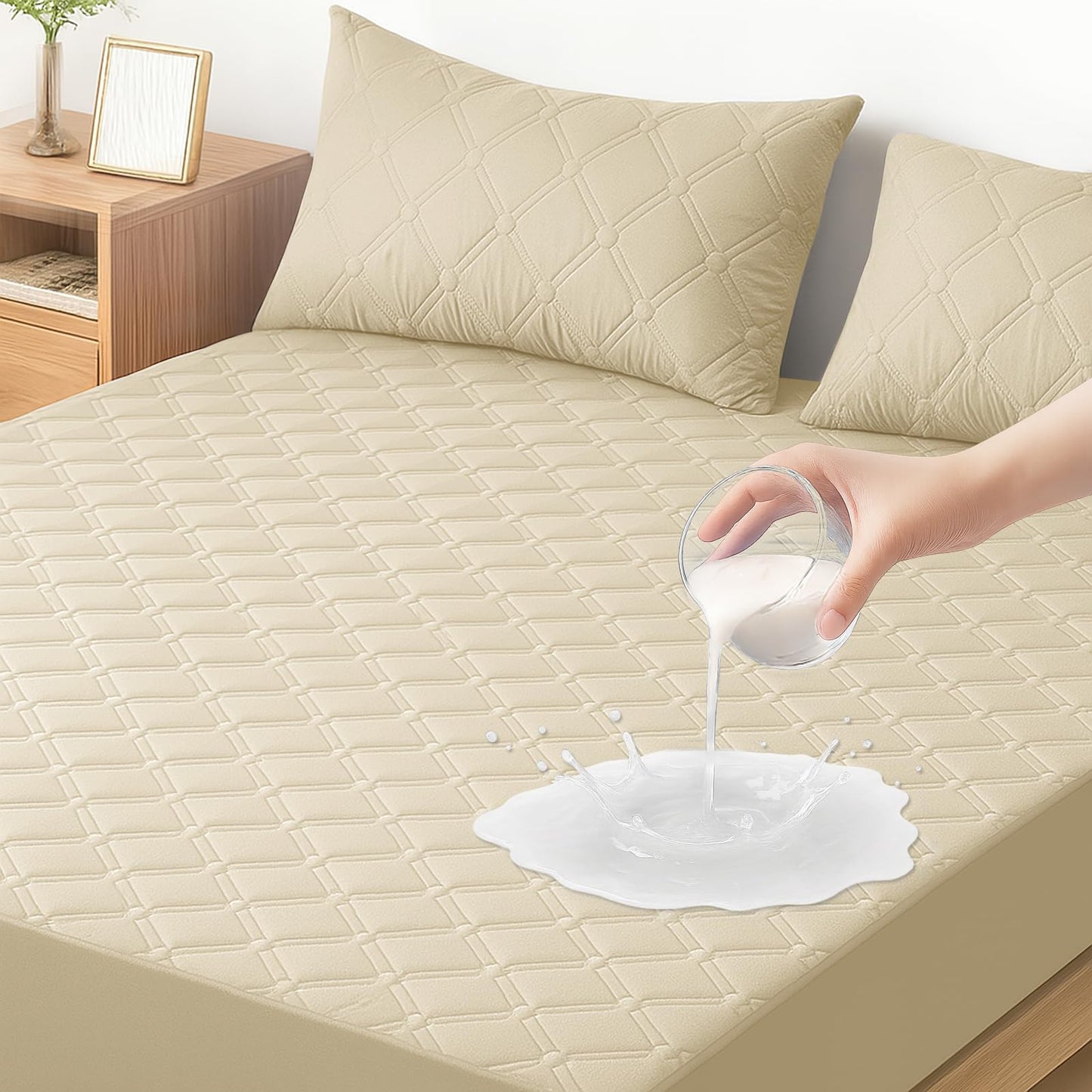 Ystyle Fitted Sheet 160 x 200 cm, Microfibre, Fitted Sheet - Mattress Height up to 30 cm, Khaki