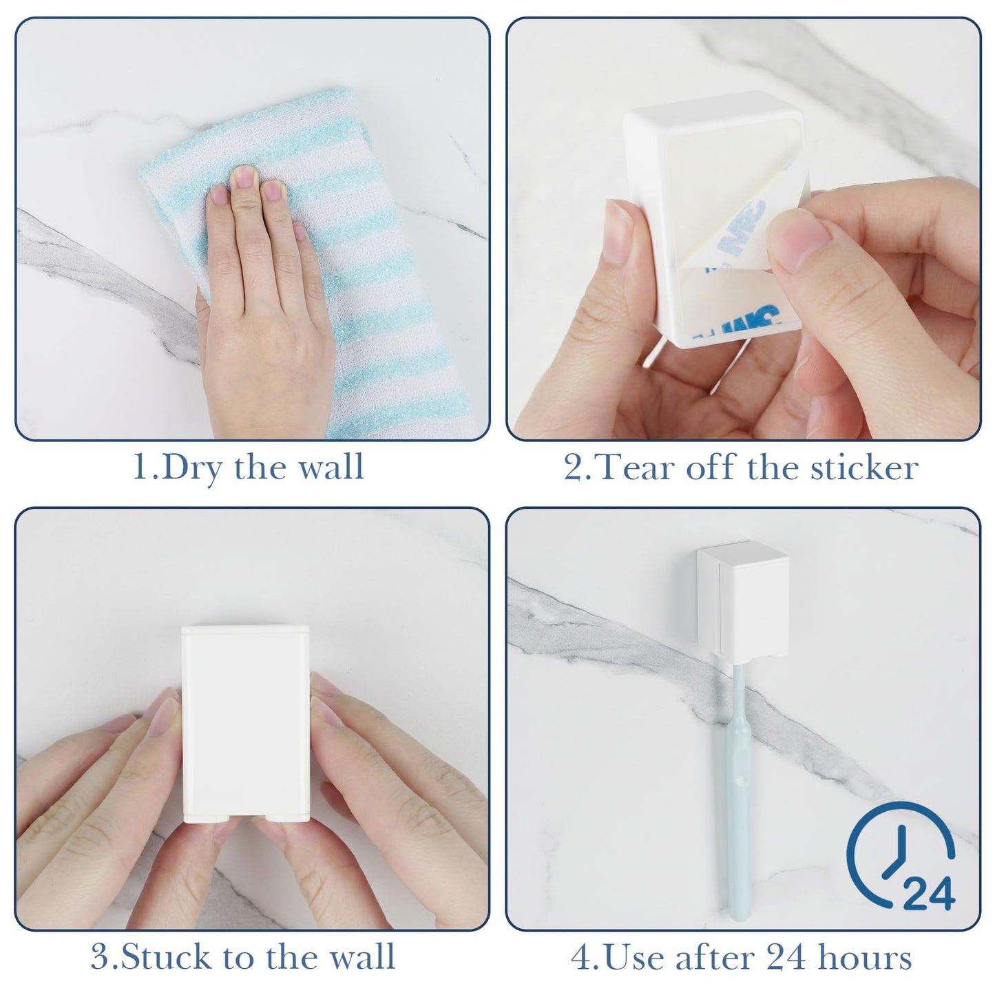 4 Pack Toothbrush Holders for Bathrooms Shower, Wall Mount Toothbrush Organizer with Cover, Self Adhesive Electric Toothbrush Storage